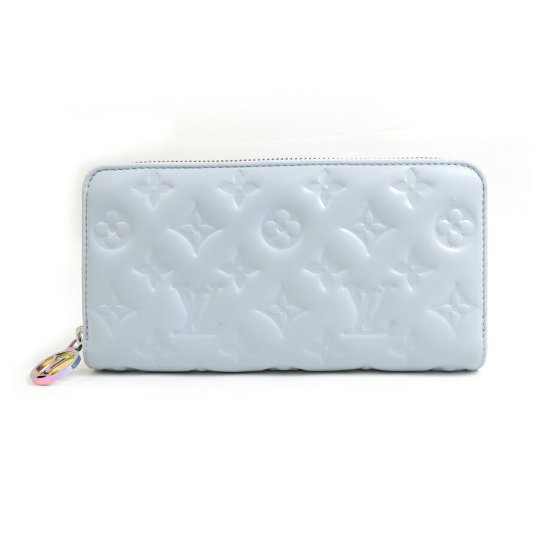 Louis Vuitton LOUIS VUITTON Round Long Wallet Monogram Embossed Zippy Lambskin Washed Blue Women's M83682 55844i