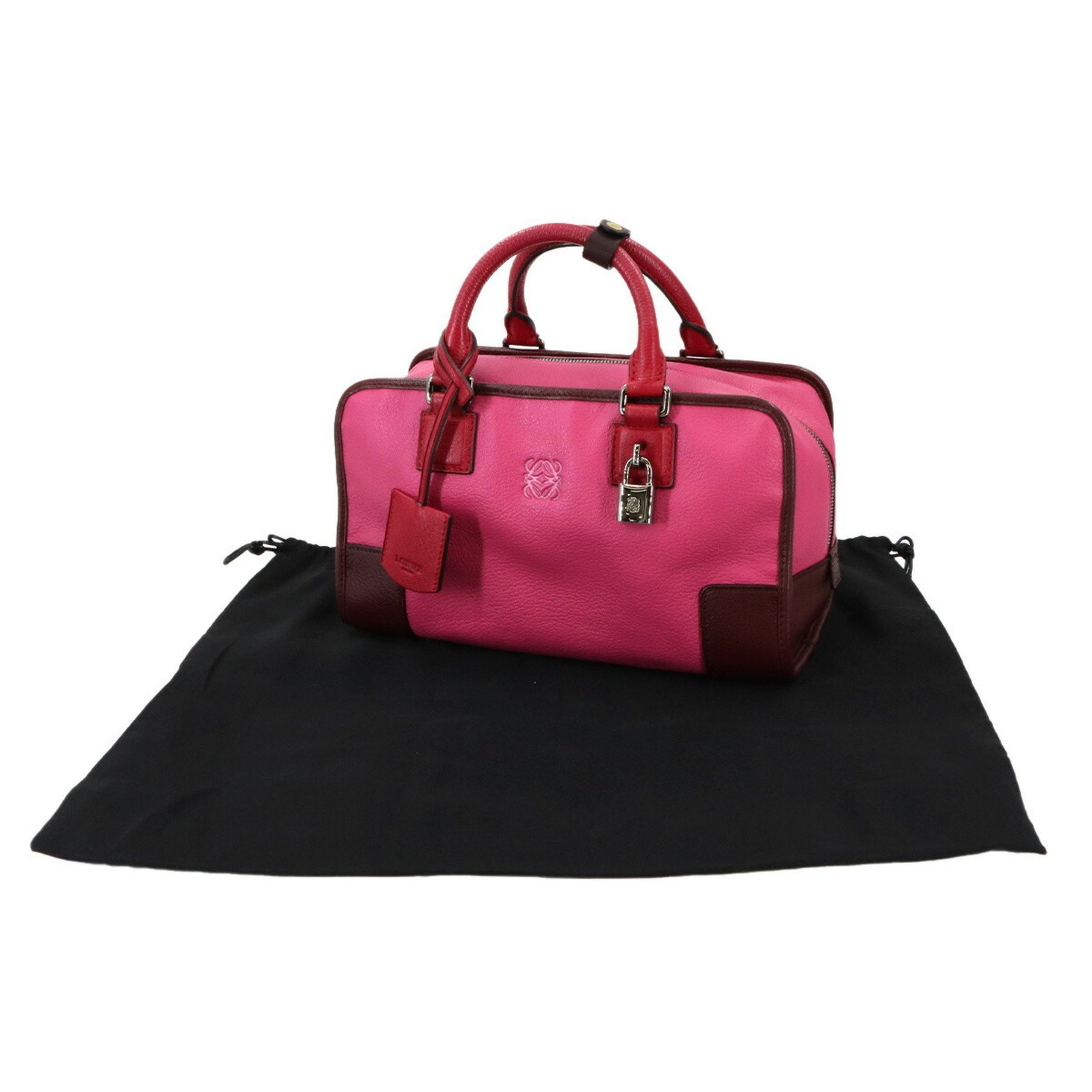 LOEWE Amazona 28 Handbag Leather Pink Bordeaux Red Silver Hardware