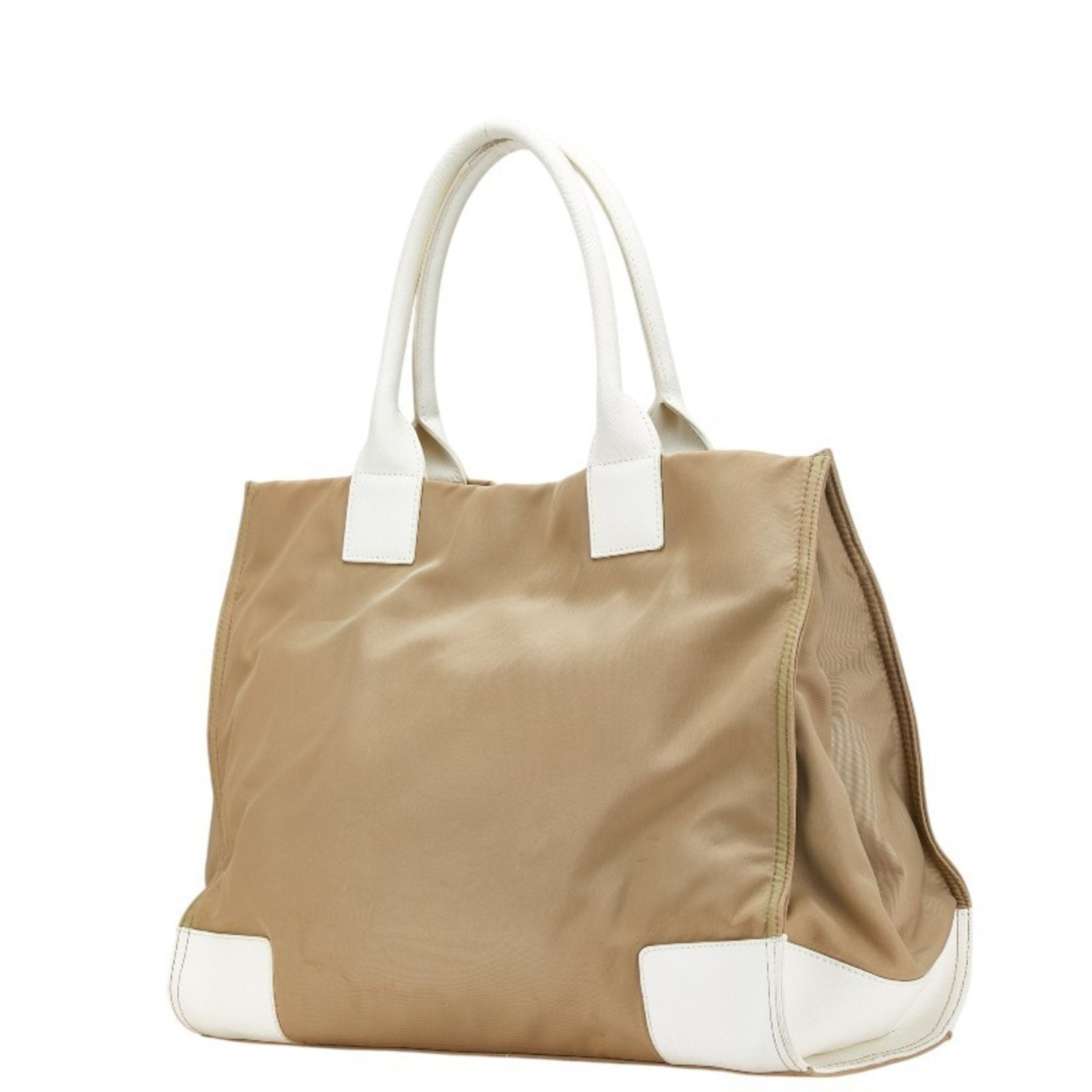 Tory Burch Tote Bag Shoulder Beige White Nylon Leather