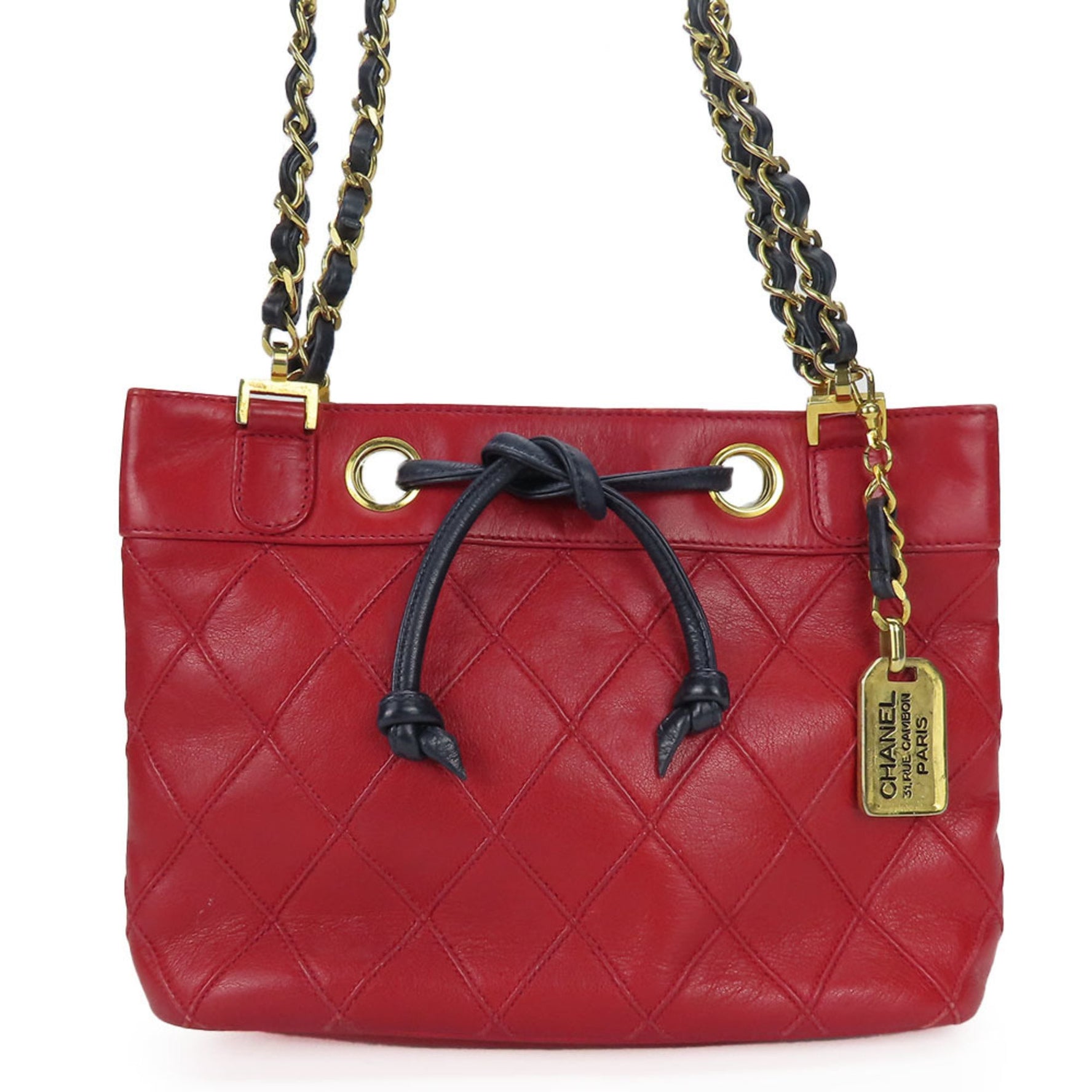 Chanel Shoulder Bag Bicolor Chain Lambskin Red 0 Series