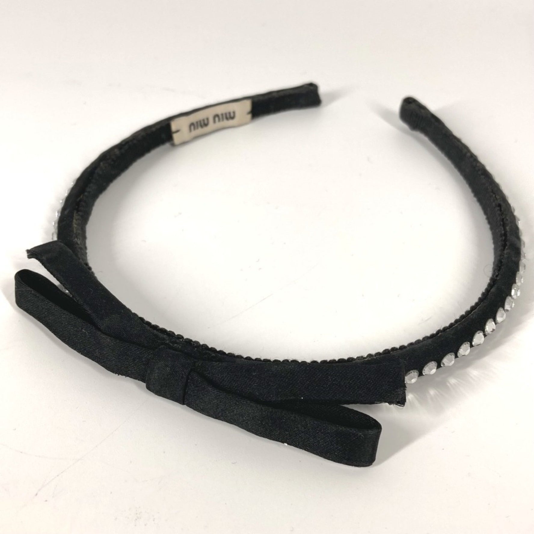 MIUMIU Miu Ribbon Rhinestone Hair Accessory Headband Satin Hairband