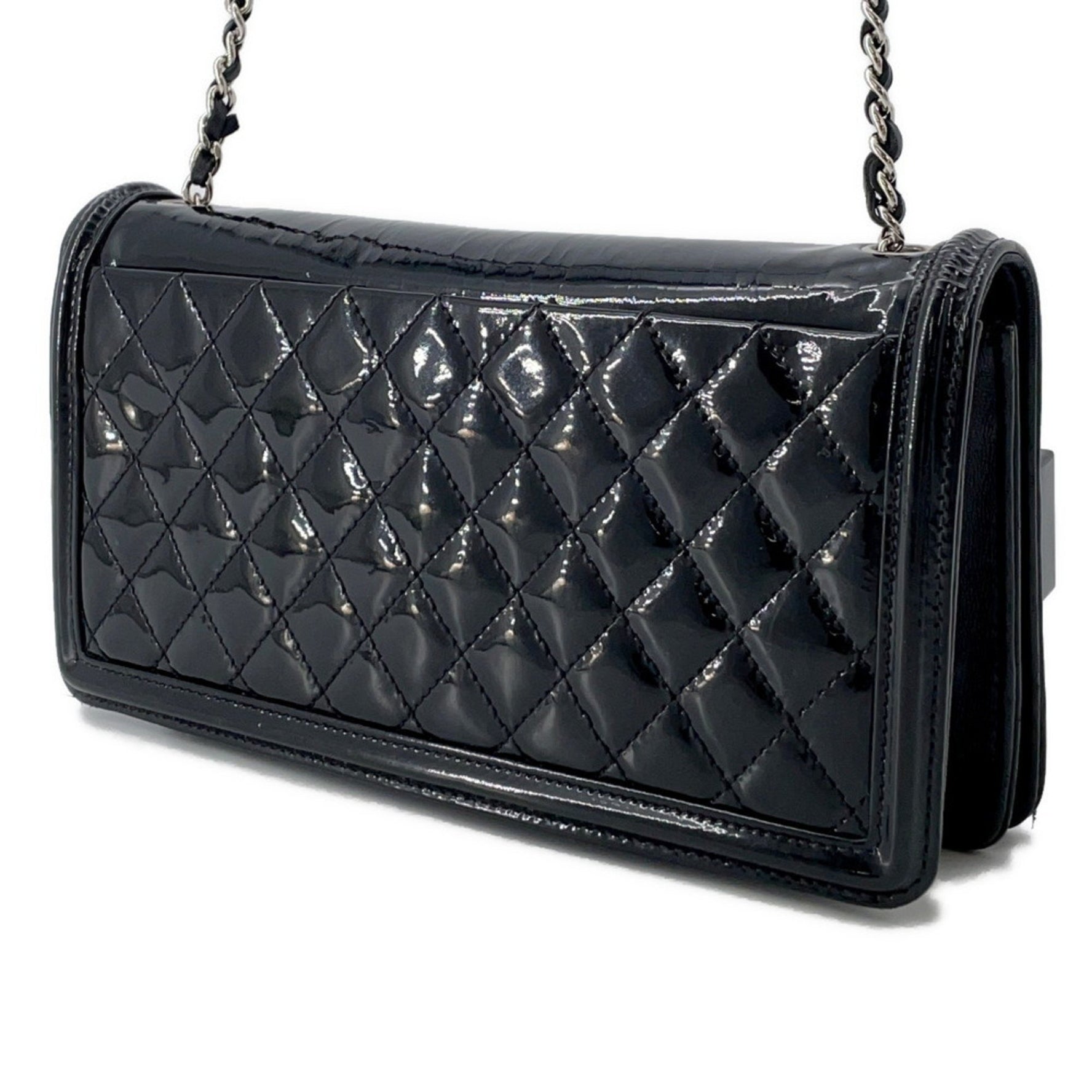 Chanel chain shoulder bag, Lego Boy, Coco mark, patent leather, rhinestones