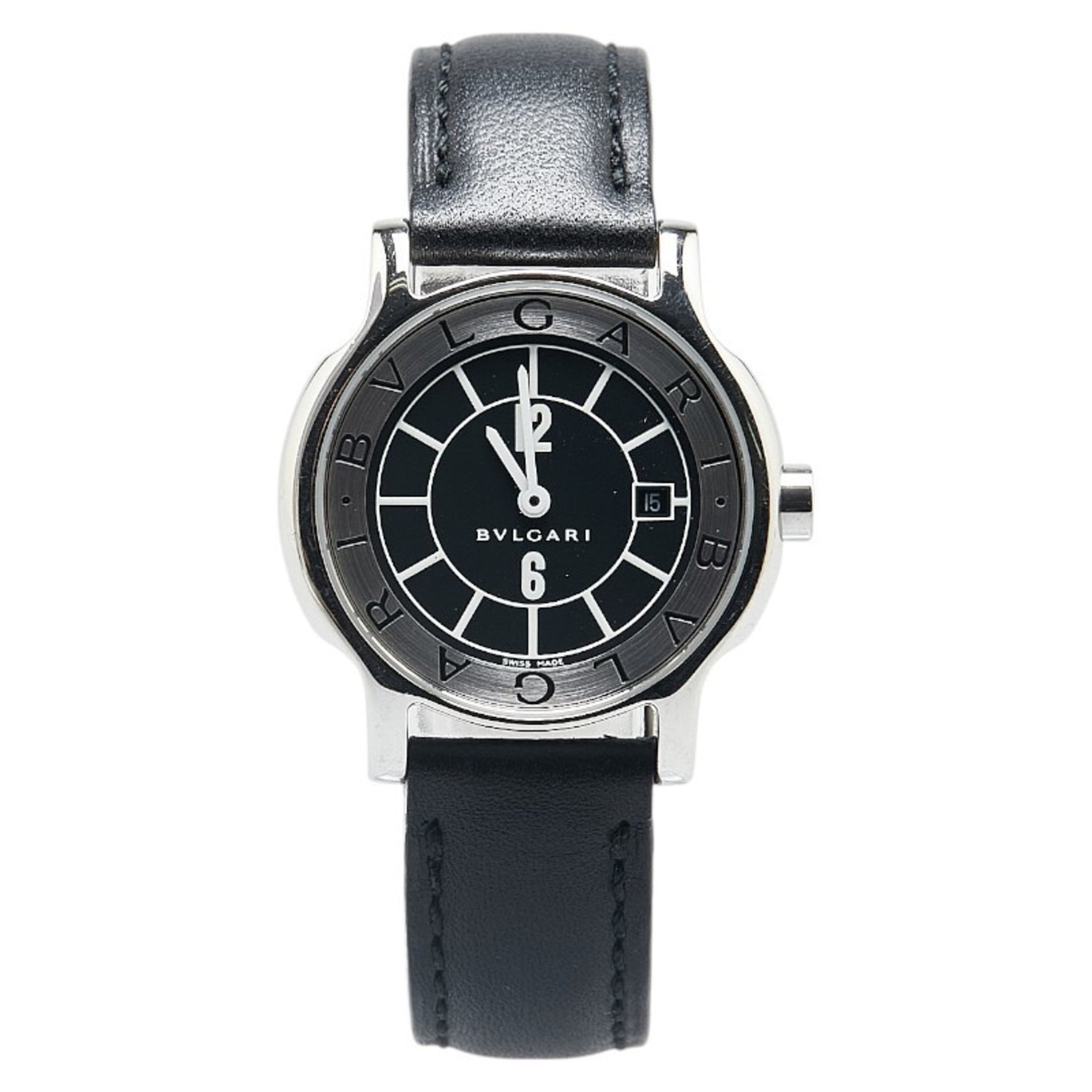 BVLGARI Solotempo Watch ST29S Quartz Black Dial Stainless Steel Leather Women's
