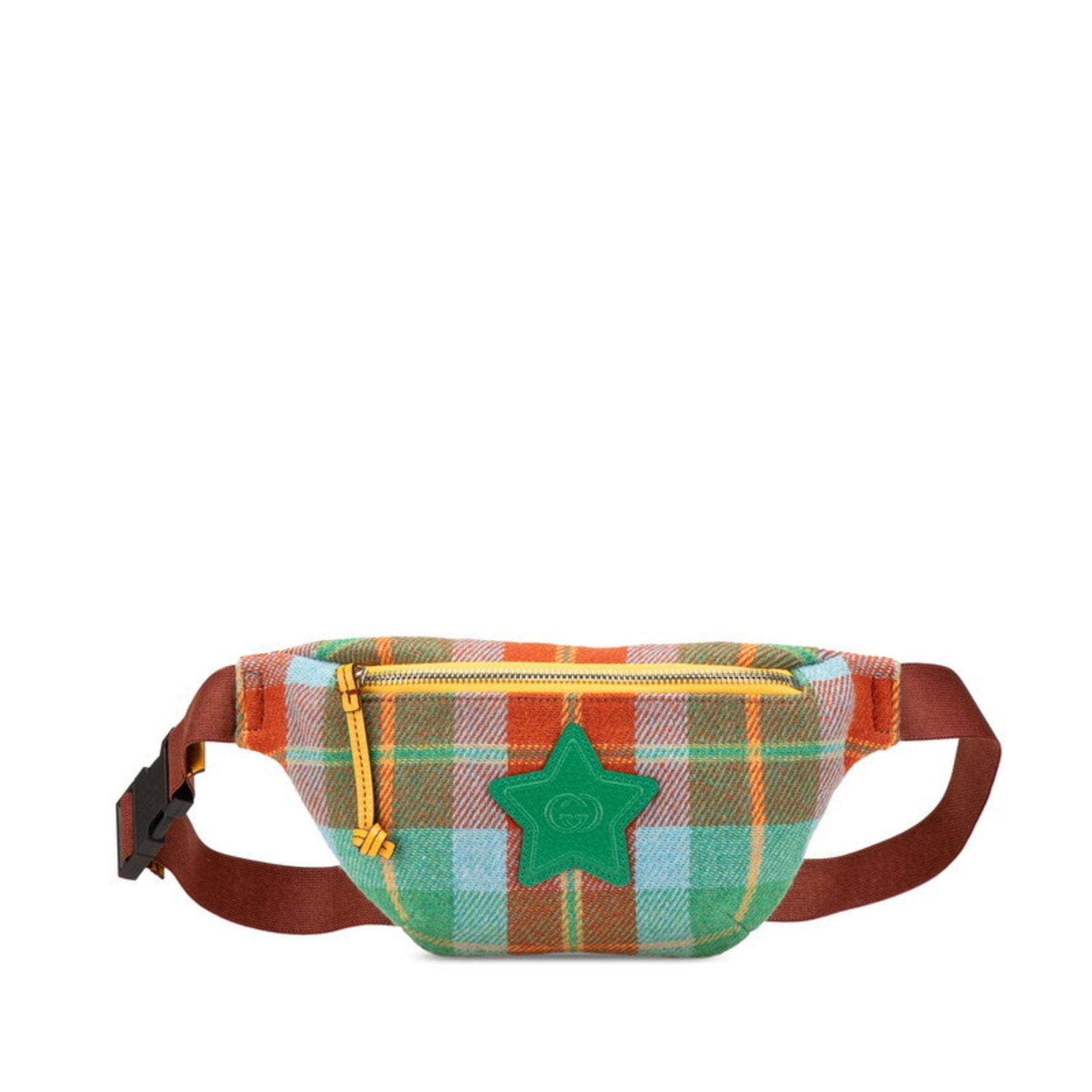 Gucci Children's Check Star Waist Bag in Green Multicolor Canvas and Leather for Women