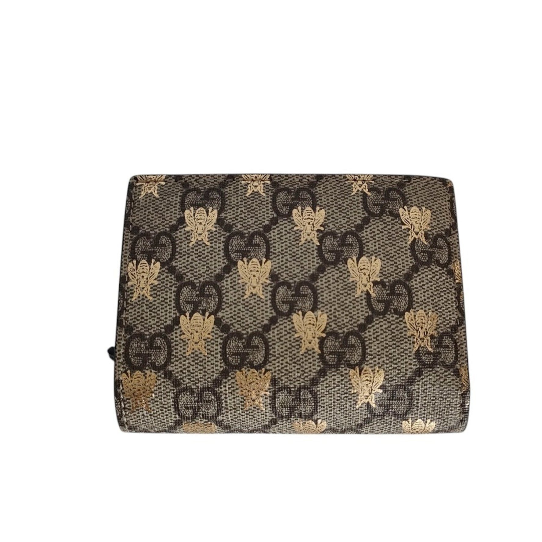 GUCCI Michele GG Supreme Bee Compact Wallet, Bi-fold Beige