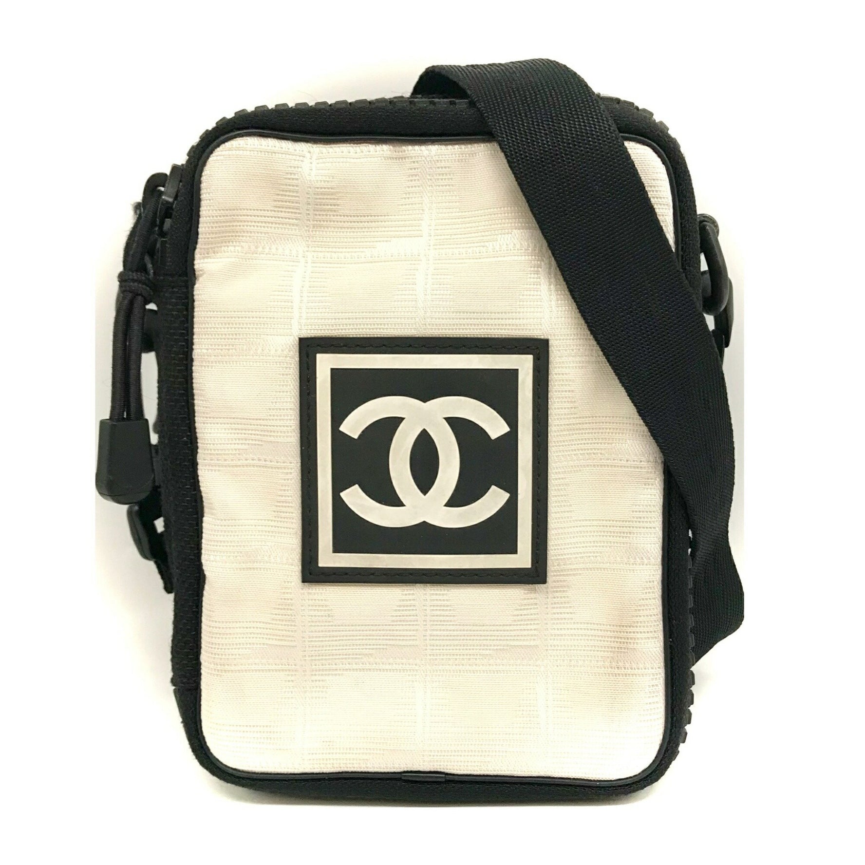 Chanel Sport Line Shoulder Bag Pochette Nylon Ivory Black Coco Mark