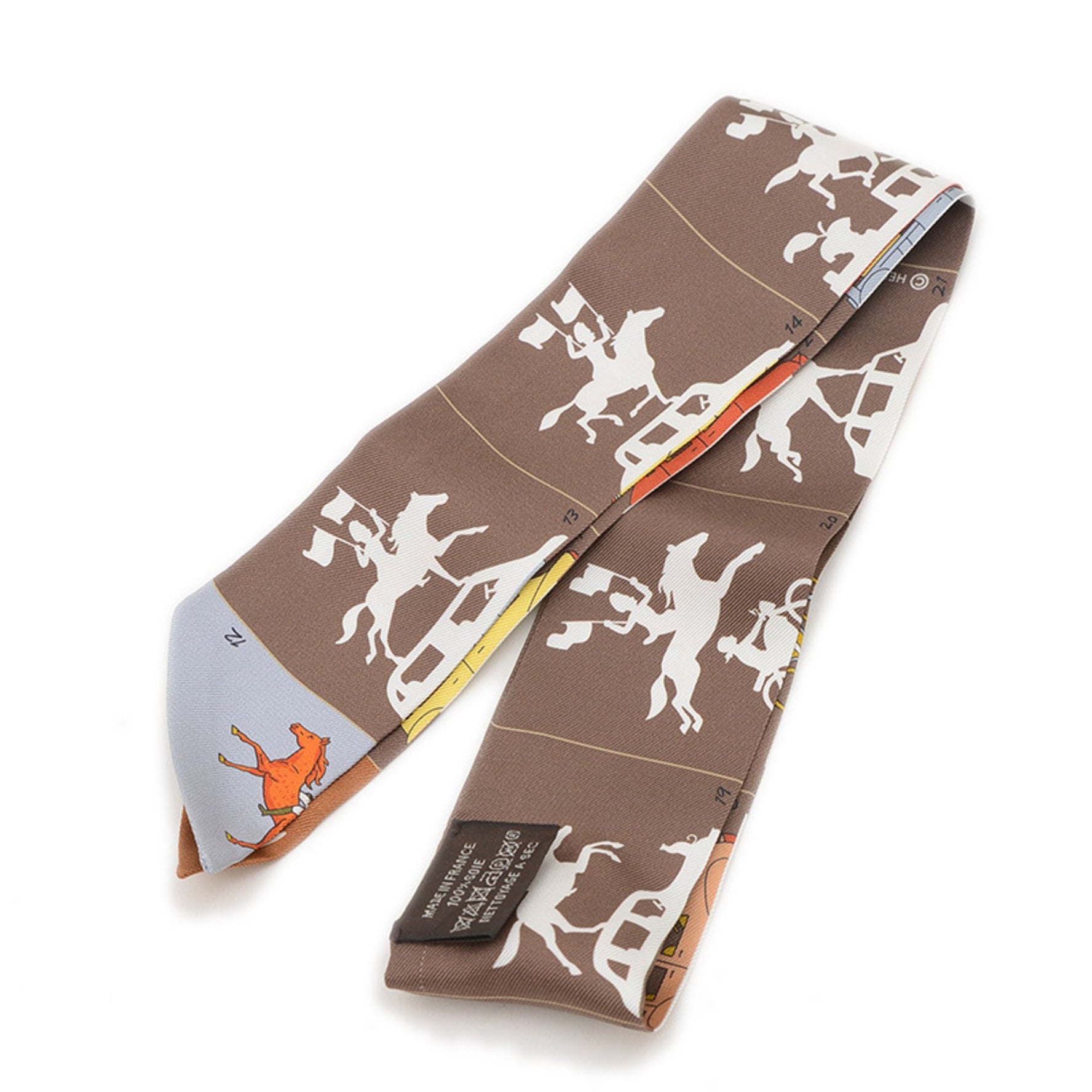 Hermes Twilly Parade Maroon Gris Orange Silk Stole Scarf