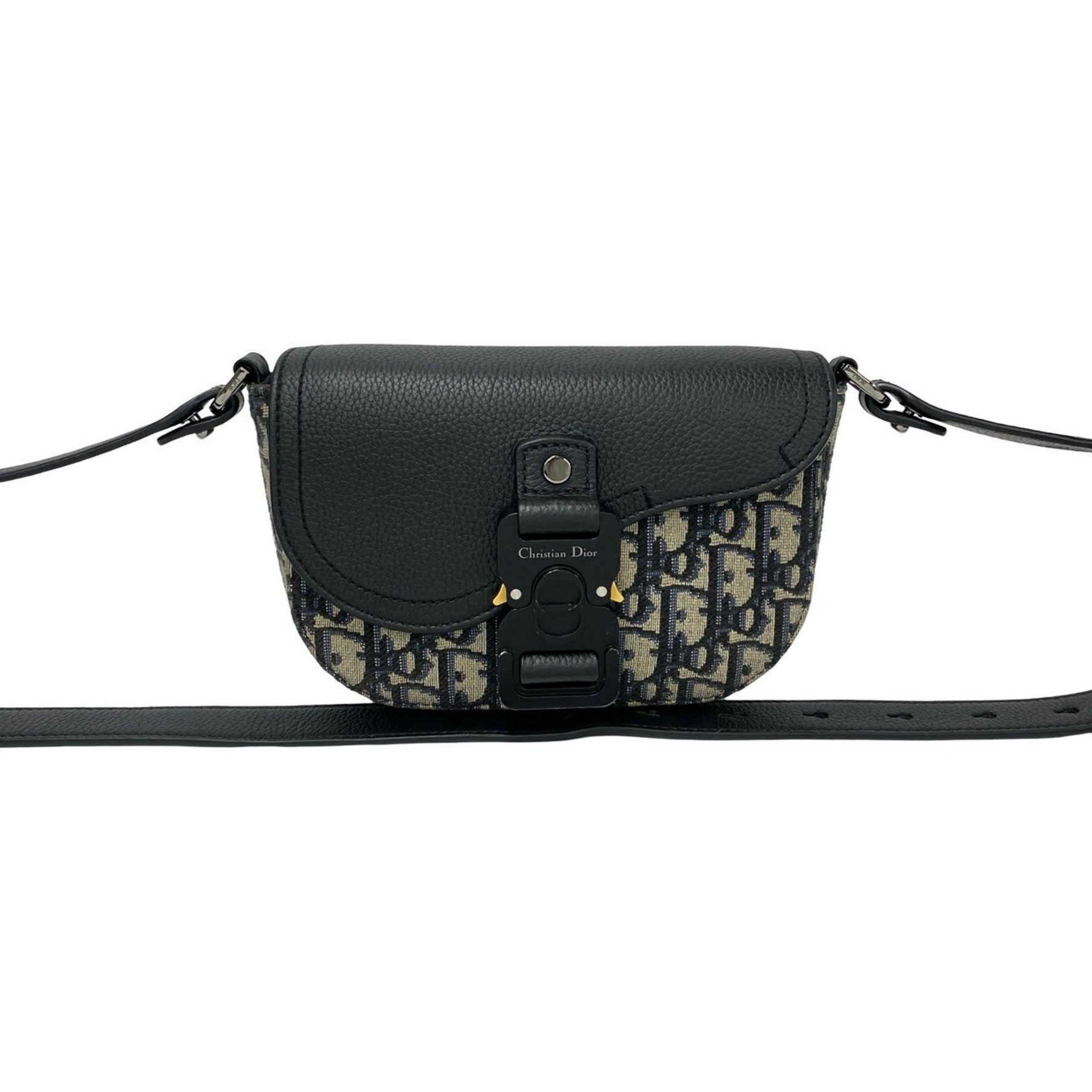 Christian Dior Saddle Pouch Oblique Leather and Canvas Shoulder Bag, Black