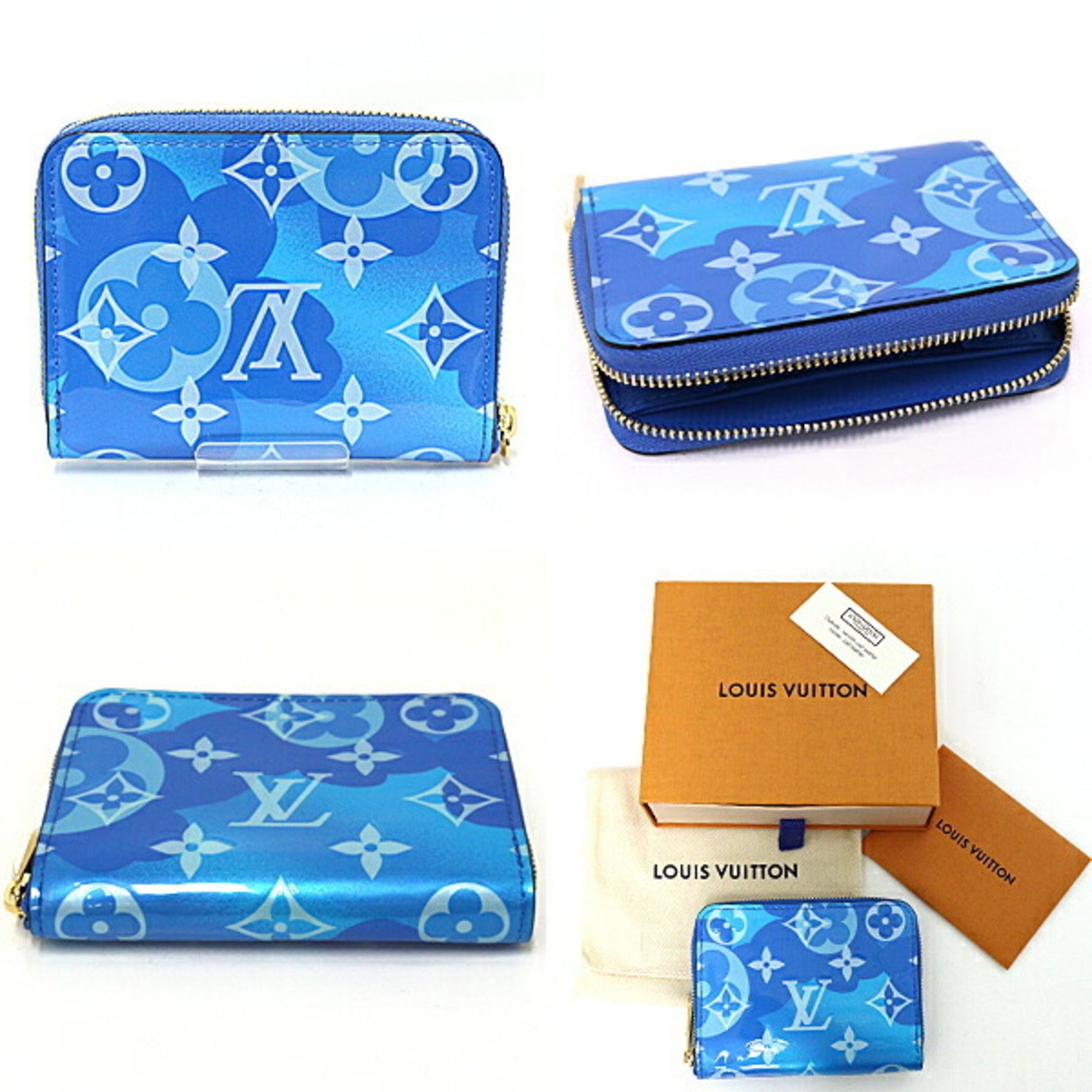 Louis Vuitton Zipper Coin Case Monogram Vernis Flower Blue