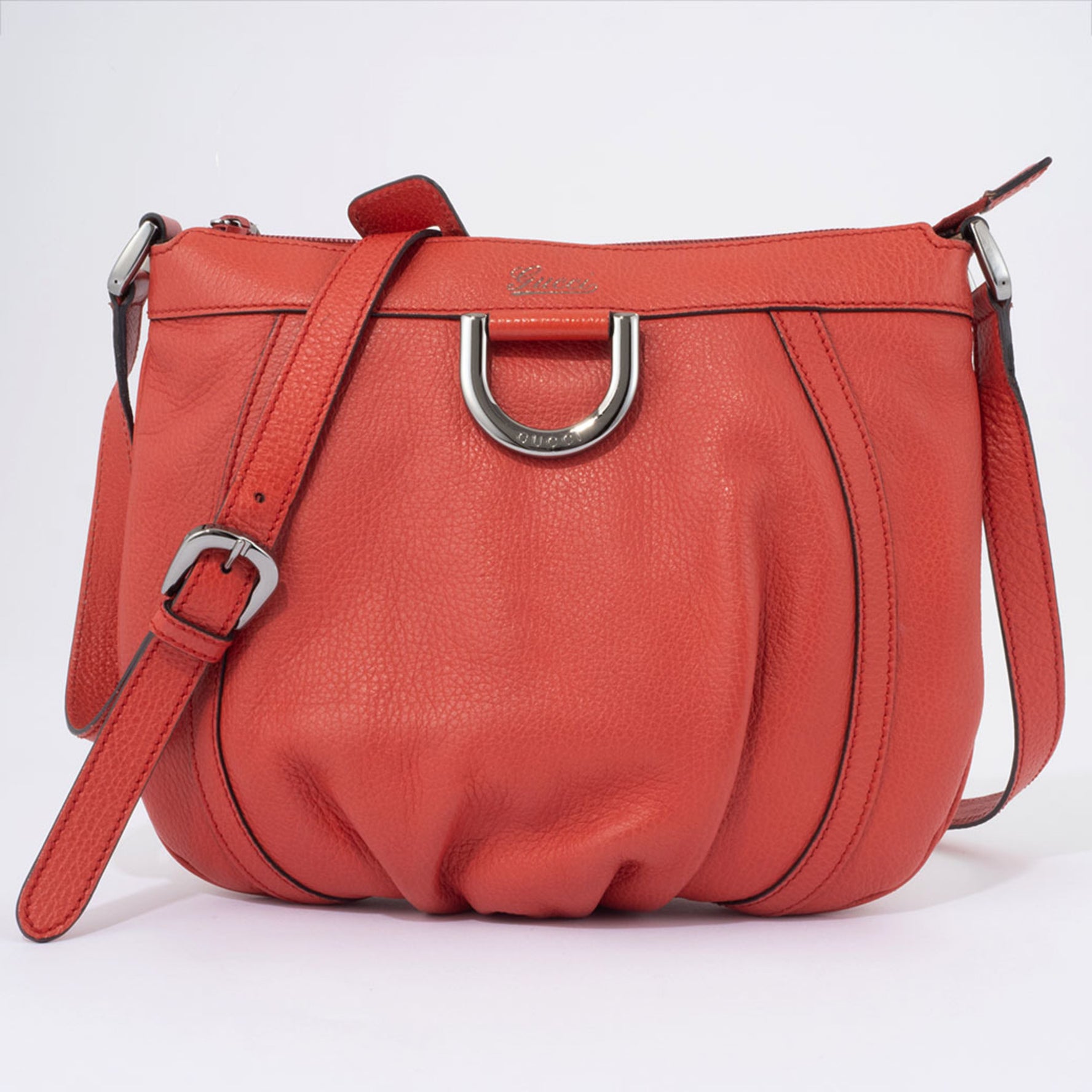 Gucci Abby Leather Shoulder Bag Red D-Ring
