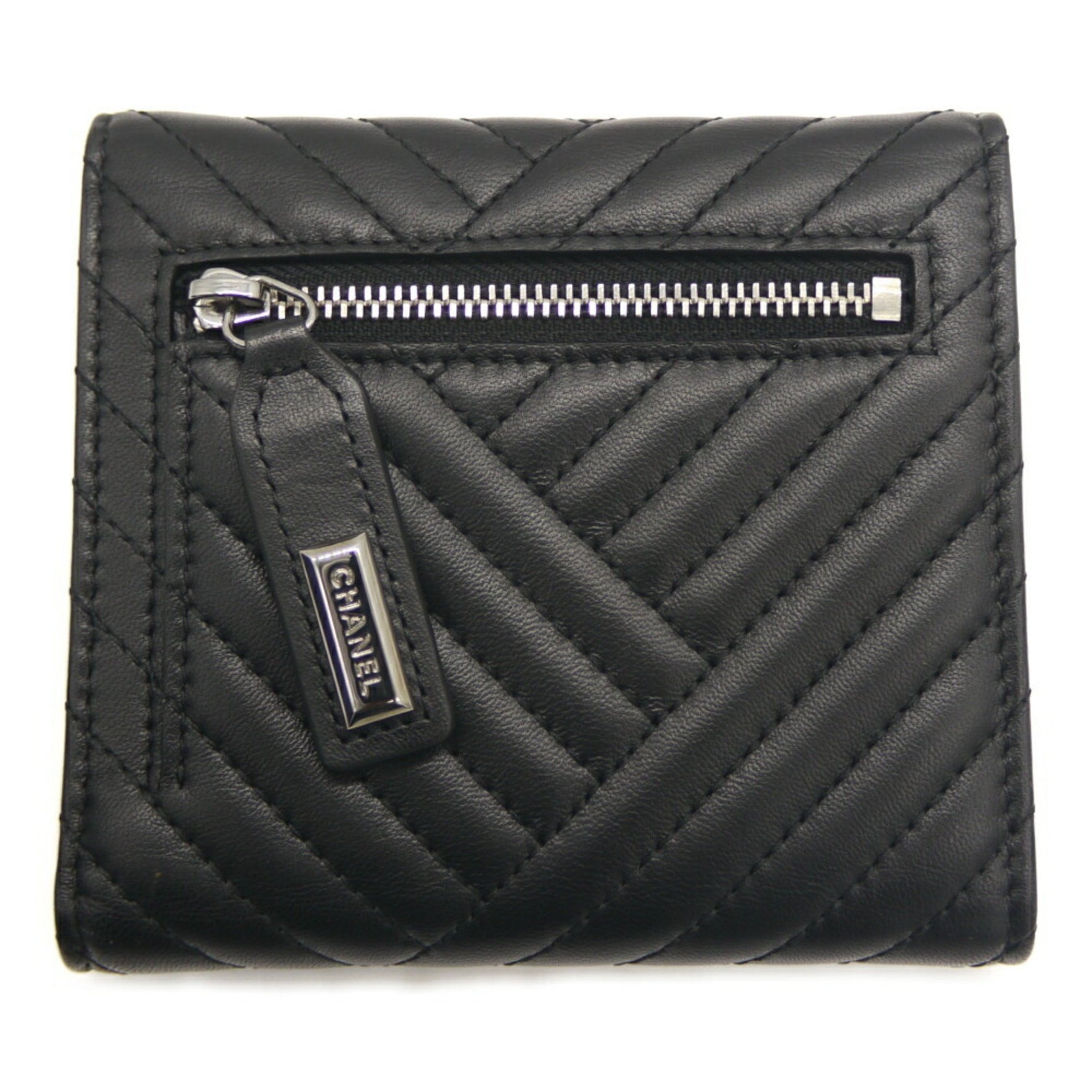 CHANEL V-stitch compact wallet trifold Coco mark lambskin