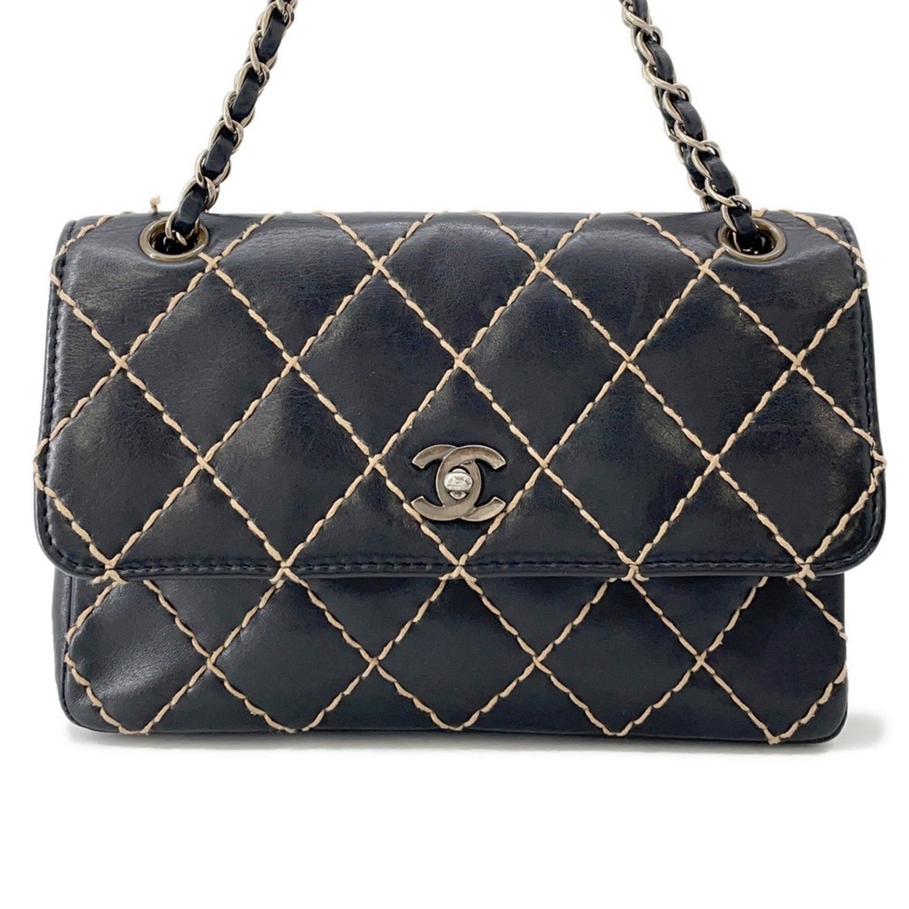 CHANEL Chain Shoulder Bag Matelasse Coco Mark Wild Stitch Double Lambskin