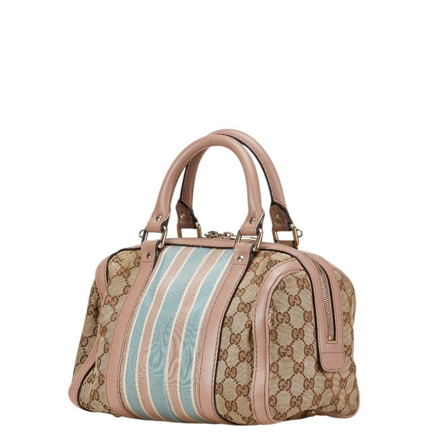Gucci GG Canvas Shoulder Bag Pink Beige Leather Women's GUCCI