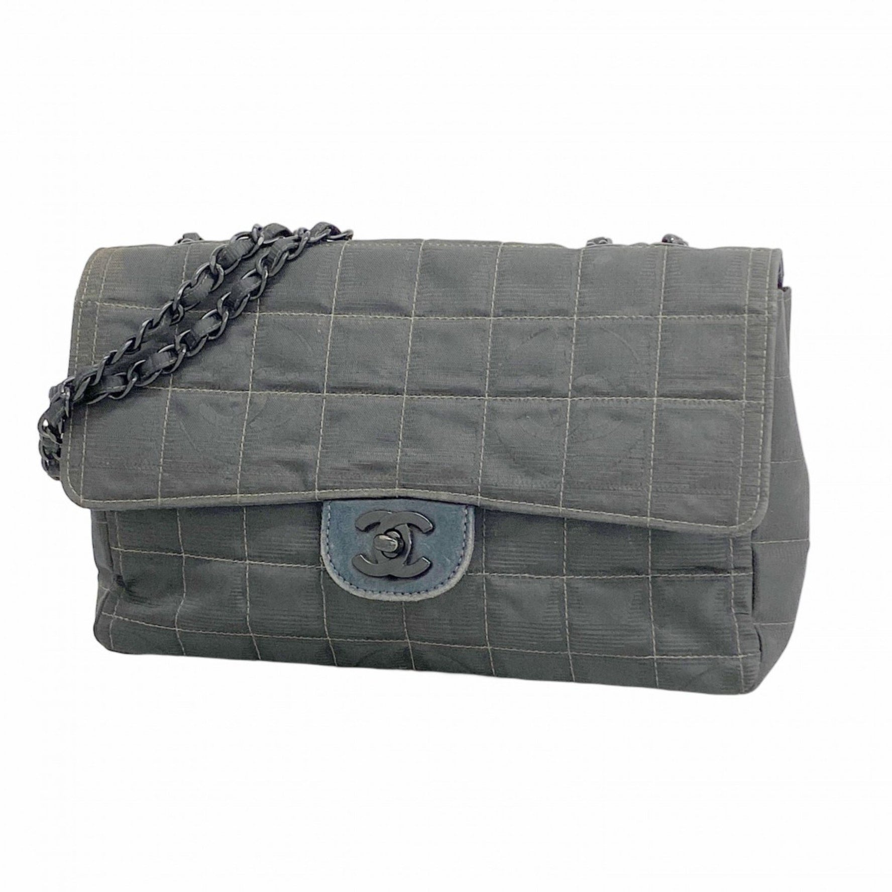 Chanel New Travel Double Chain Chocolate Bar Nylon Shoulder Bag, Black, Women's