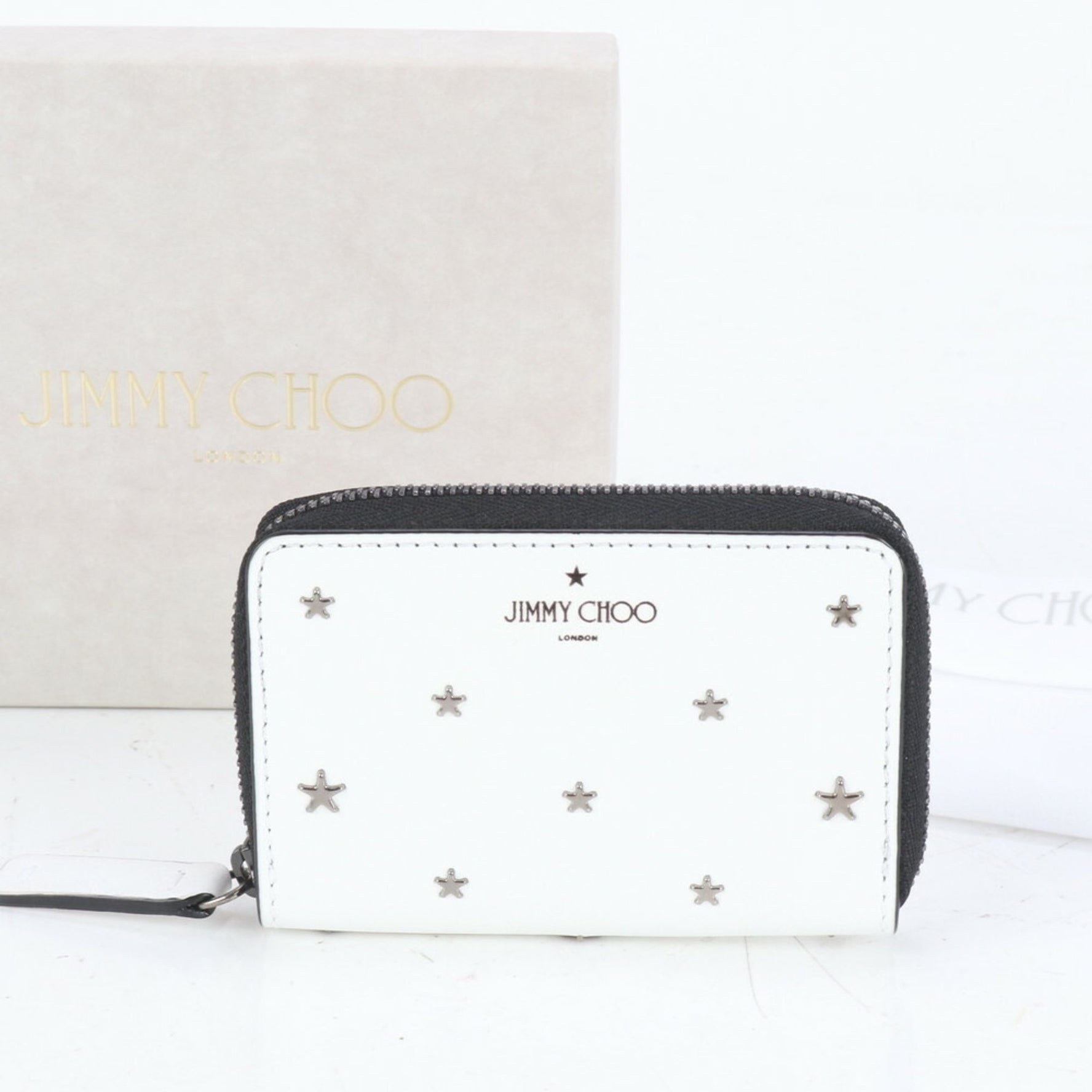 Jimmy Choo Star Leather Wallet/Coin Case Compact Wallet Round Business Card for Women