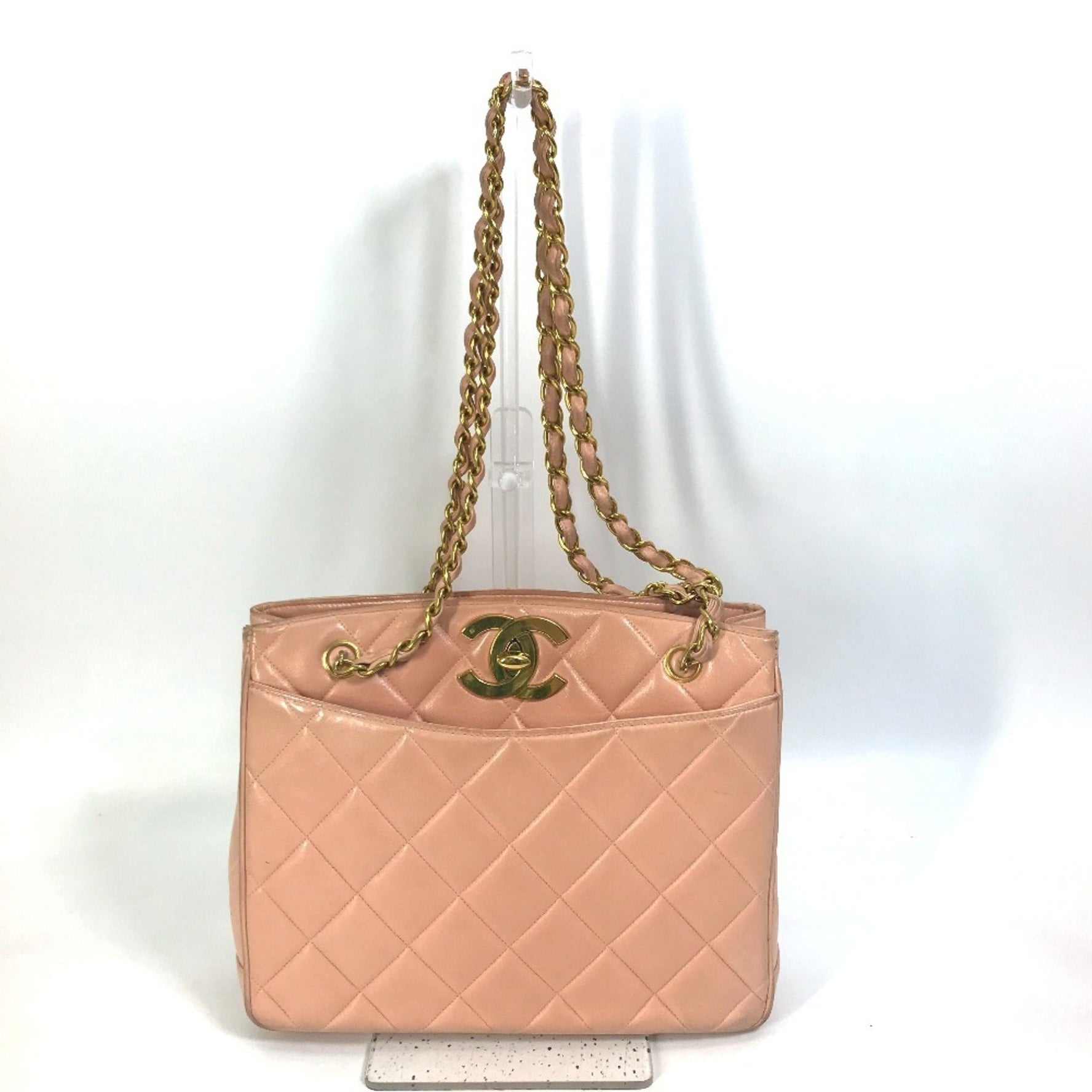 CHANEL CC Coco Mark Matelasse Quilted Chain Tote Bag Shoulder Lambskin