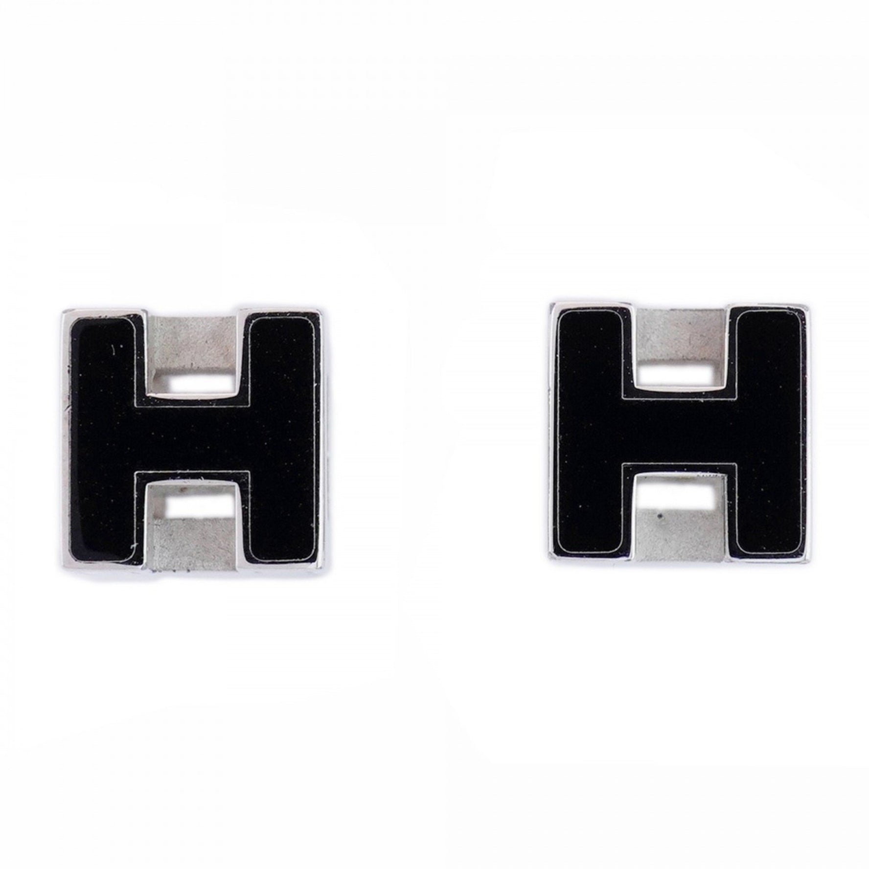 Hermes Earrings, Carage d'Ash Metal, Silver and Black
