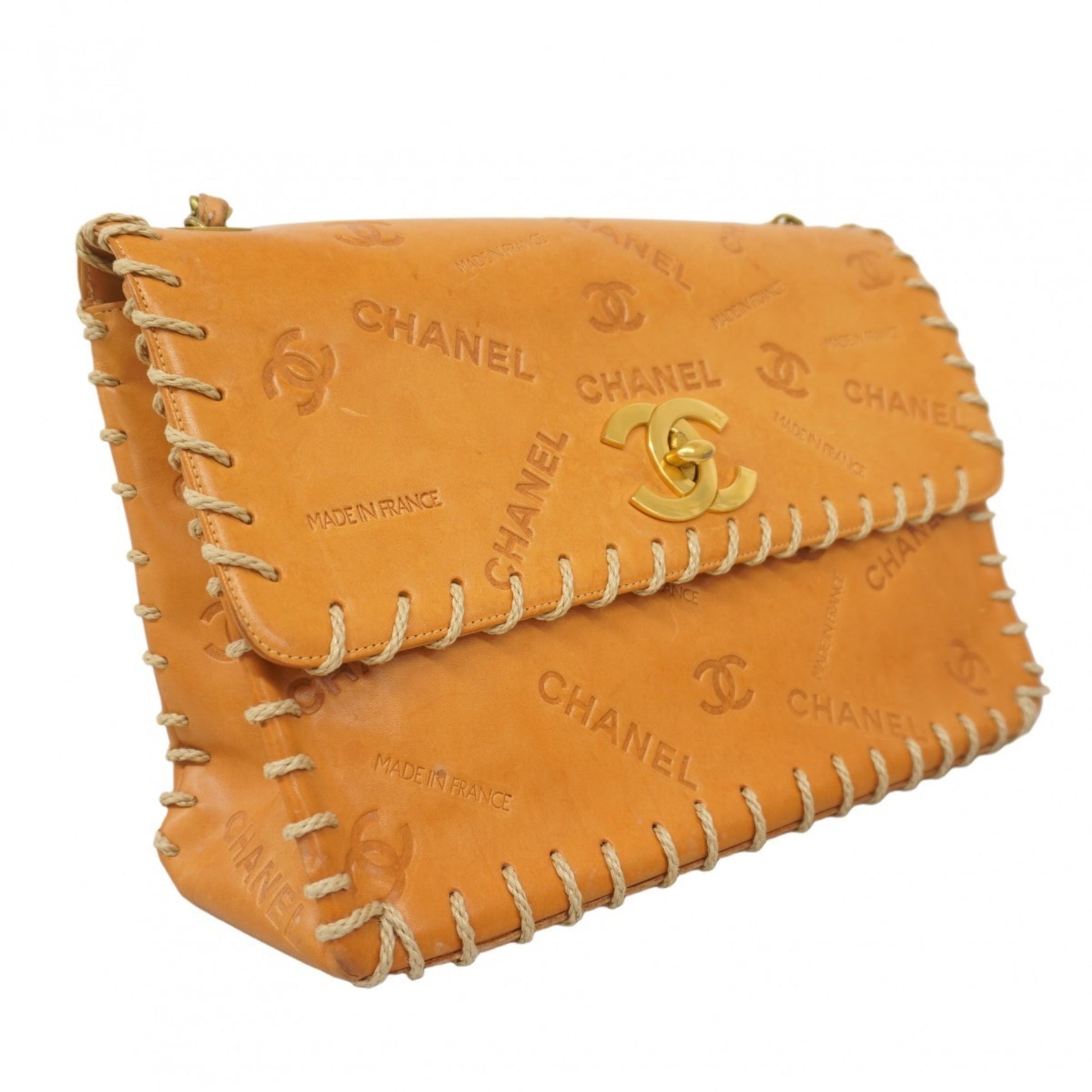 Chanel Shoulder Bag Deca Matelasse Chain Leather Brown Women's