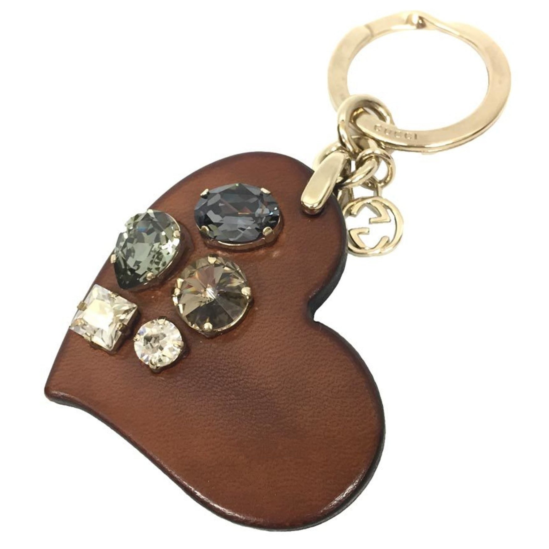 GUCCI key ring holder heart bejeweled brown