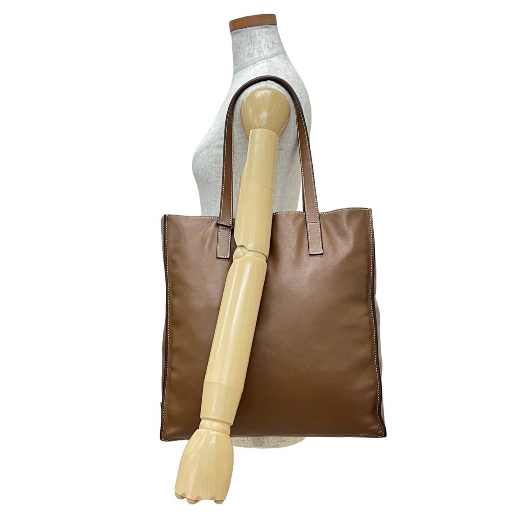 PRADA Triangle Logo Leather Tote Bag, Handbag, Size