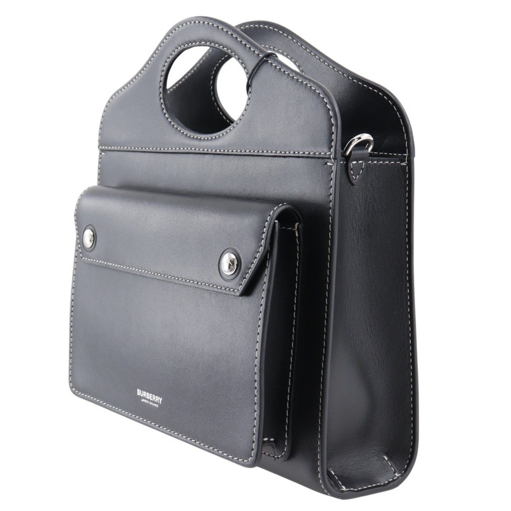 BURBERRY 2WAY Shoulder Handbag Leather Made in Italy Black Crossbody 2way Open 2WAYShoulder Women's