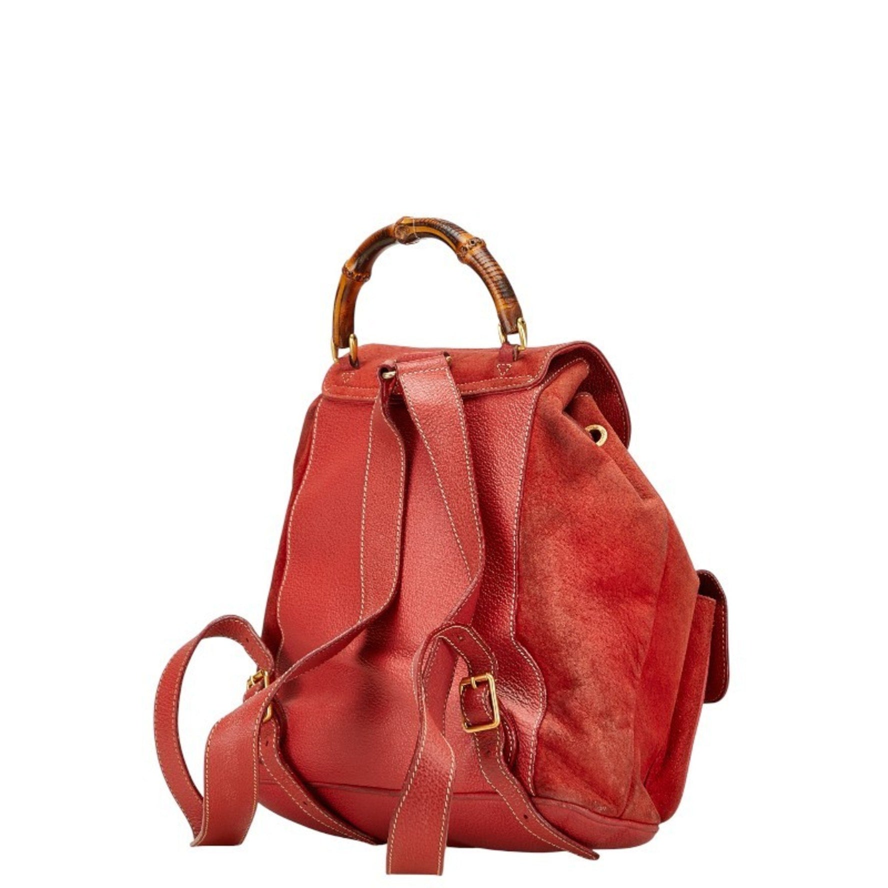 Gucci Bamboo Backpack 003.2058.0016 Red Brown Suede Leather