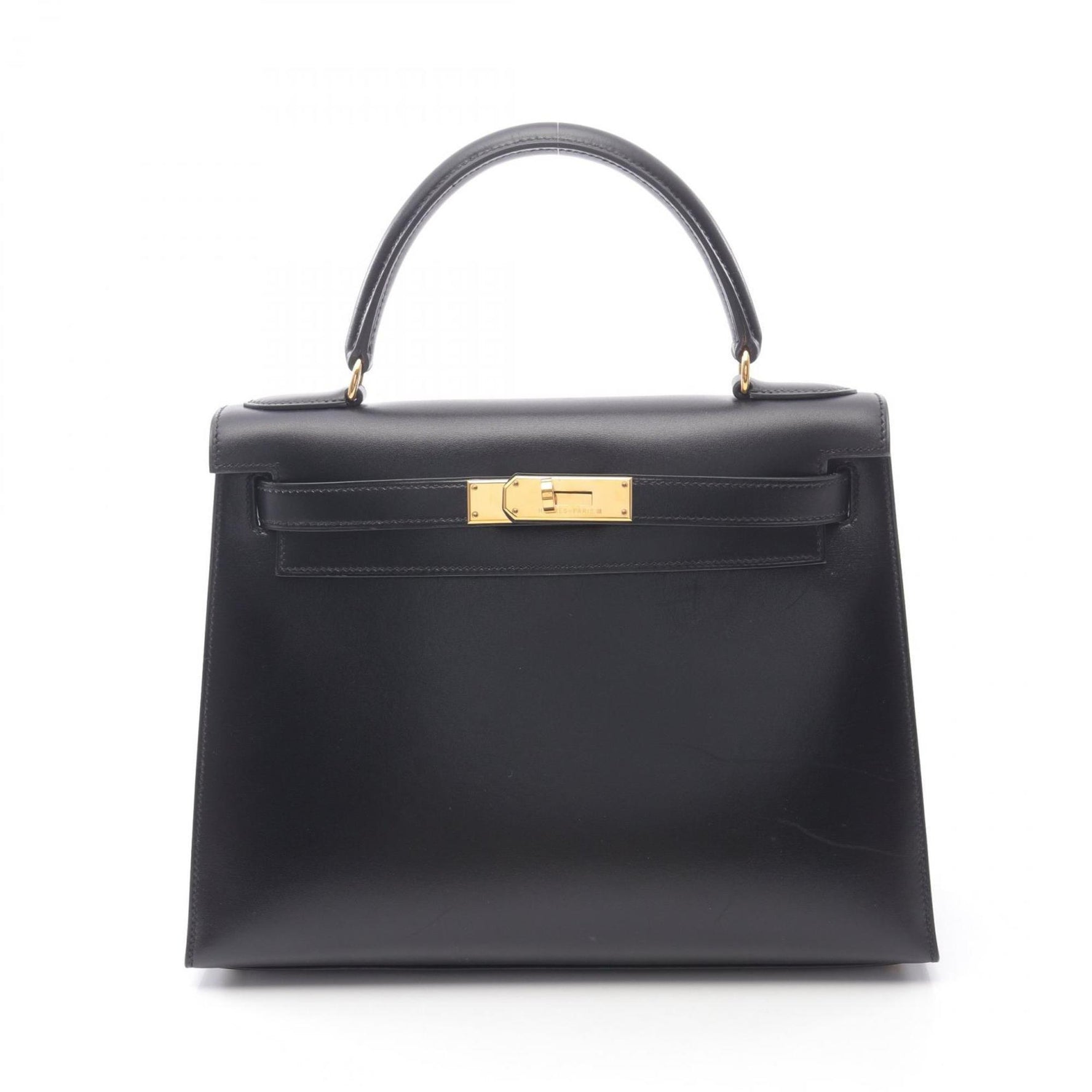 Hermes Hermès Kelly 28 handbag in calfskin box calf leather, black.