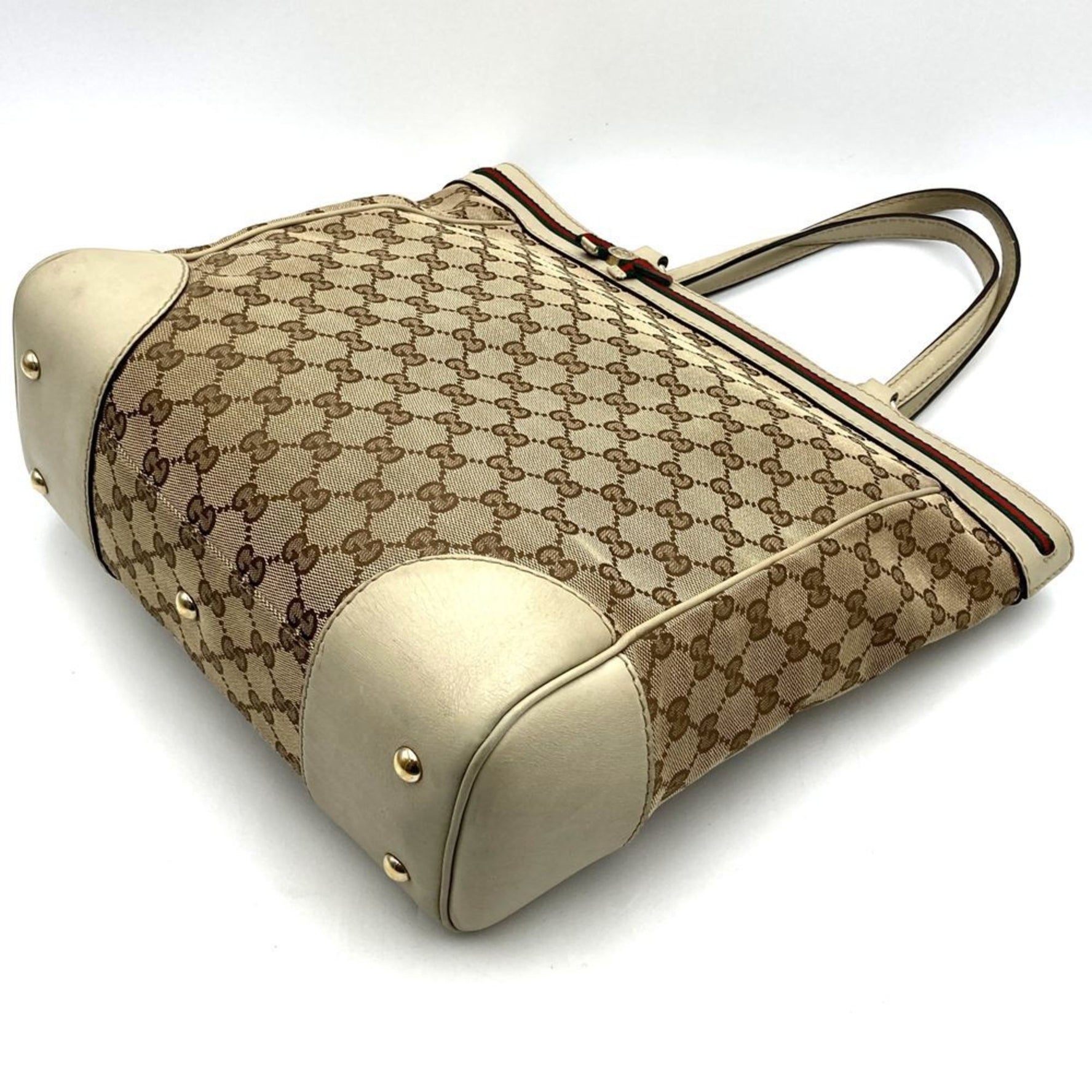 GUCCI Tote Bag, Beige GG Canvas, Sherry Line