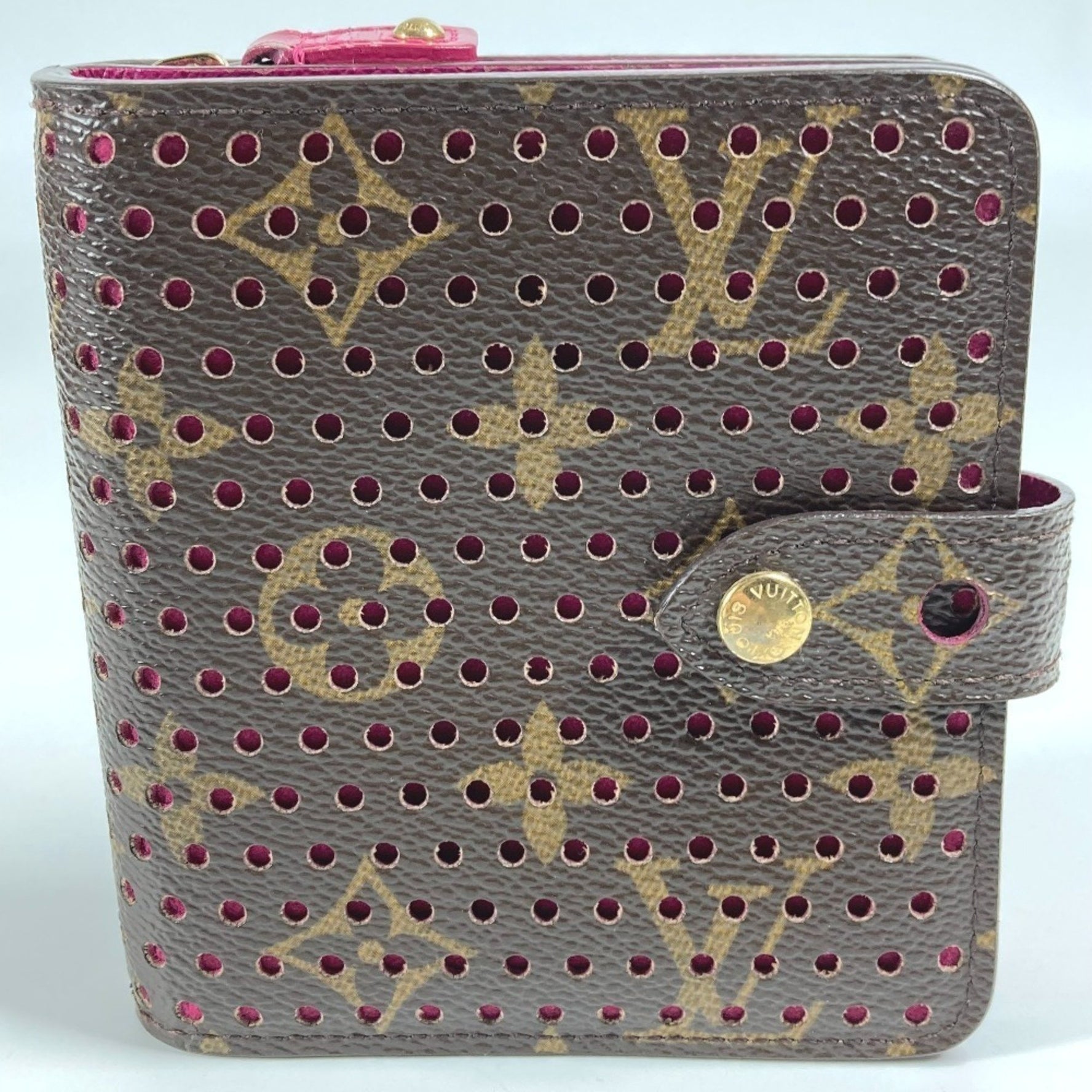 LOUIS VUITTON Monogram Perforated Compact Zip Wallet, Bi-fold Canvas, Fuchsia Pink