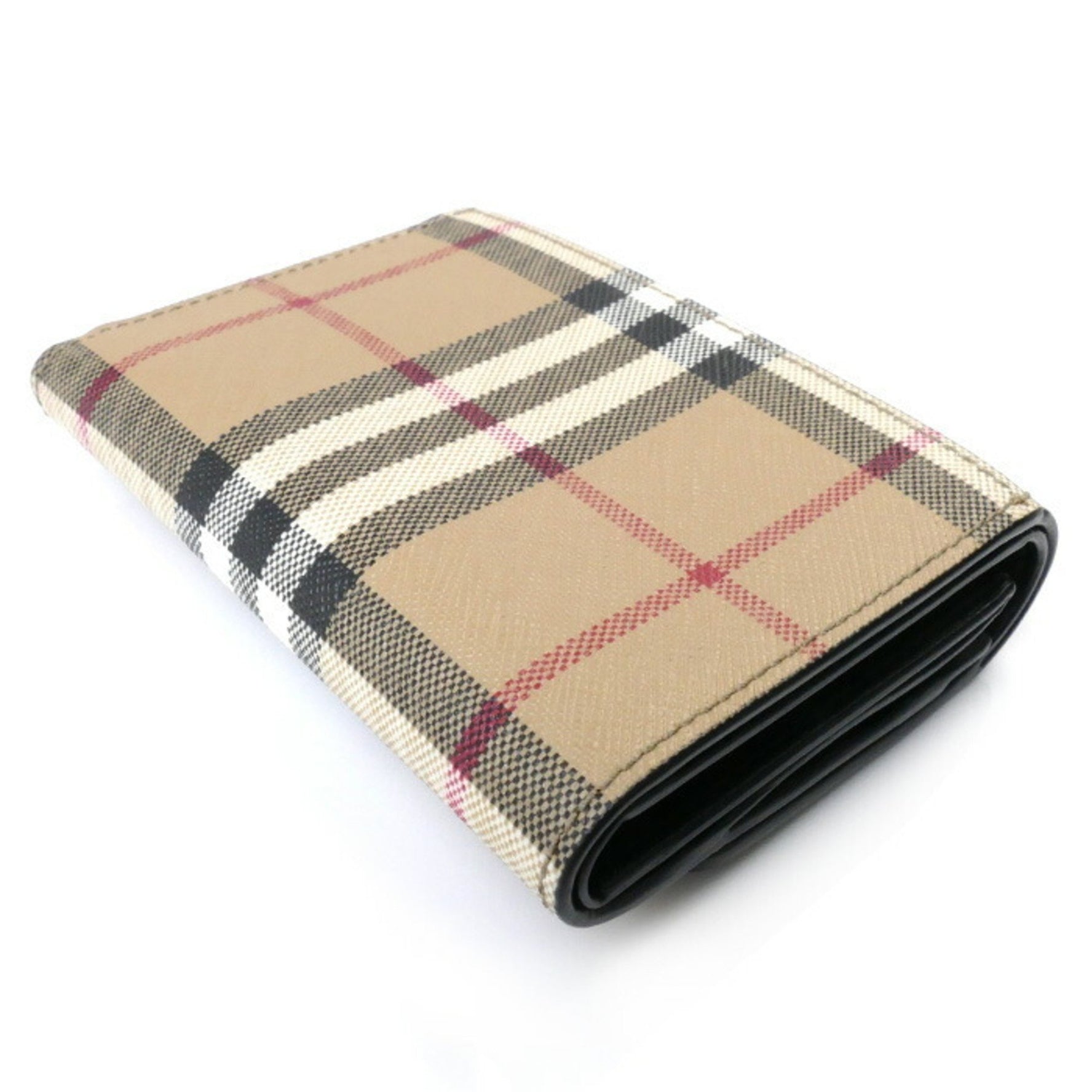 BURBERRY Lancaster Tri-fold Wallet Black Beige Women's