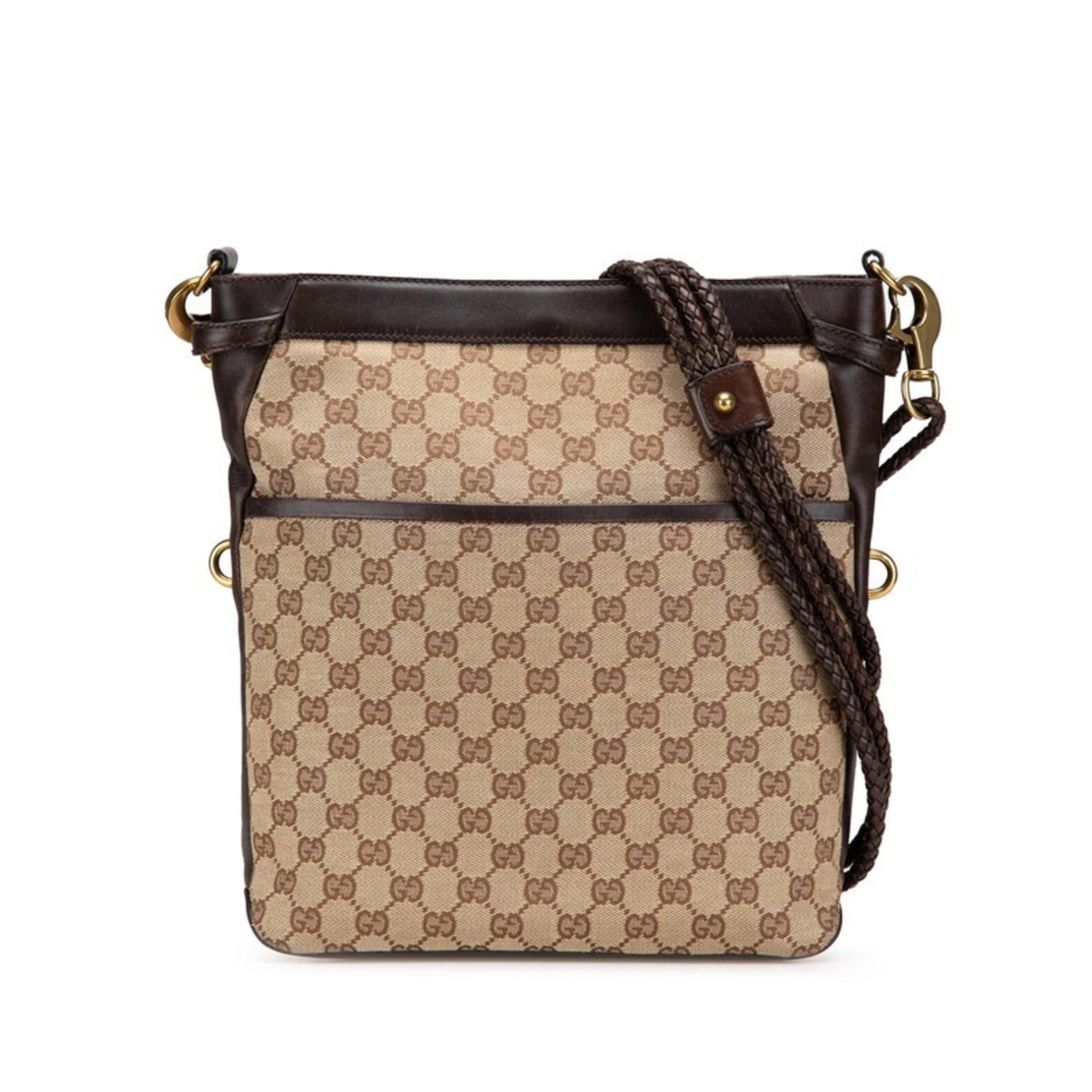 Gucci GG Canvas Crossbody Shoulder Bag Beige Brown Leather