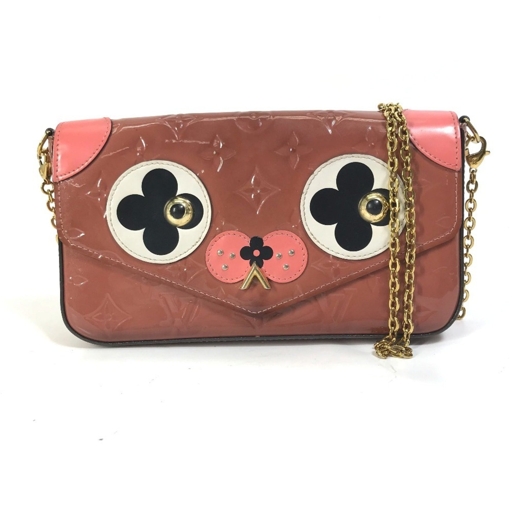 LOUIS VUITTON M62767 Monogram Vernis Pochette Felicie Chain Wallet/Shoulder Bag in Patent Leather, Pink