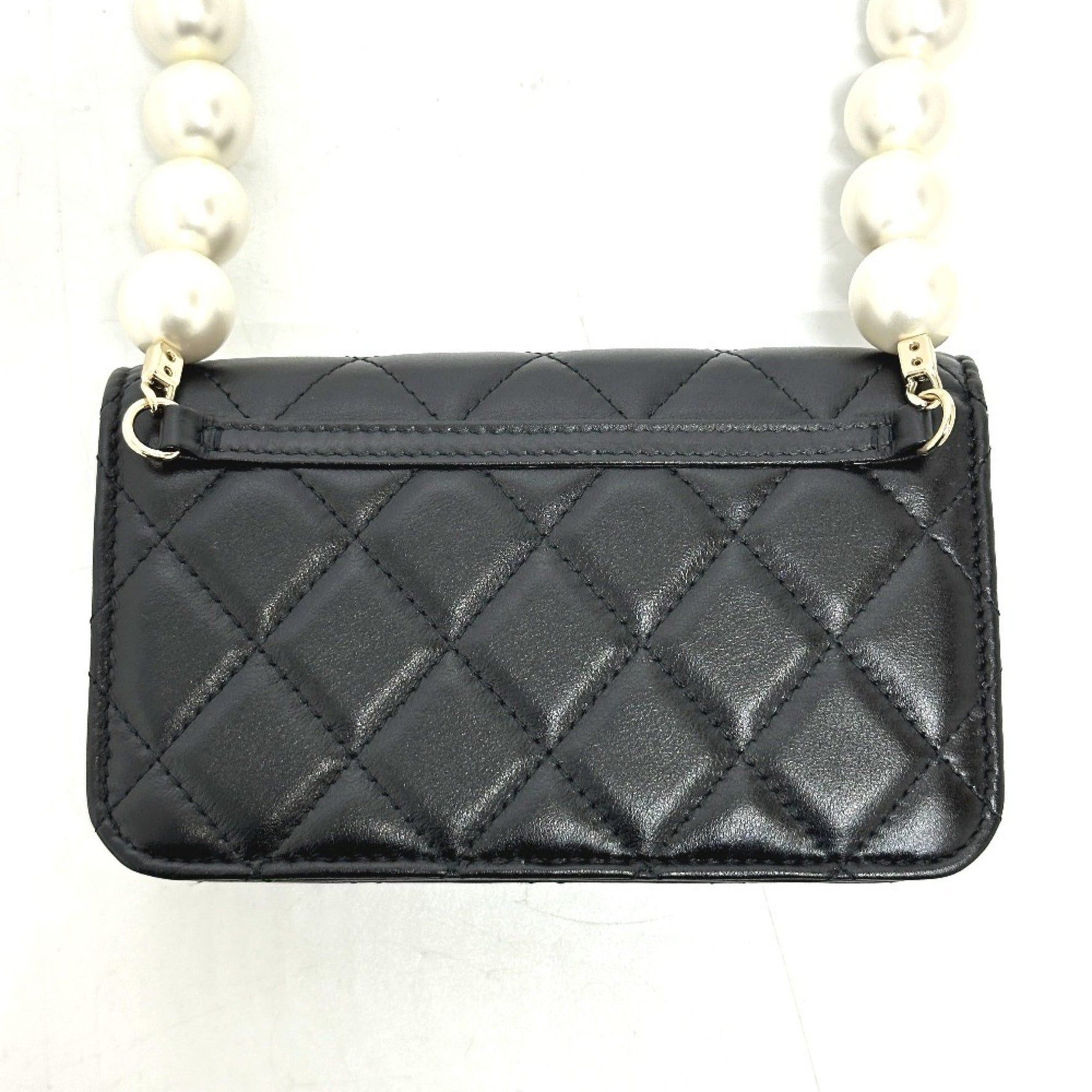 CHANEL CC Coco Mark Pearl Shoulder Chain Wallet Long Bag Lambskin Like New