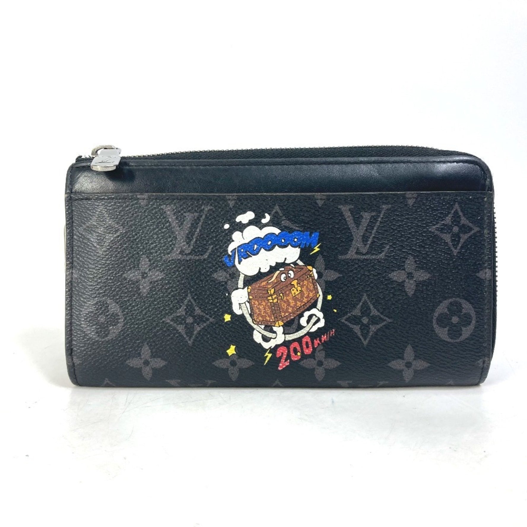 LOUIS VUITTON M80994 Monogram Eclipse Zippy Dragonne Trunk Print Long Wallet in Canvas, Men's, Black