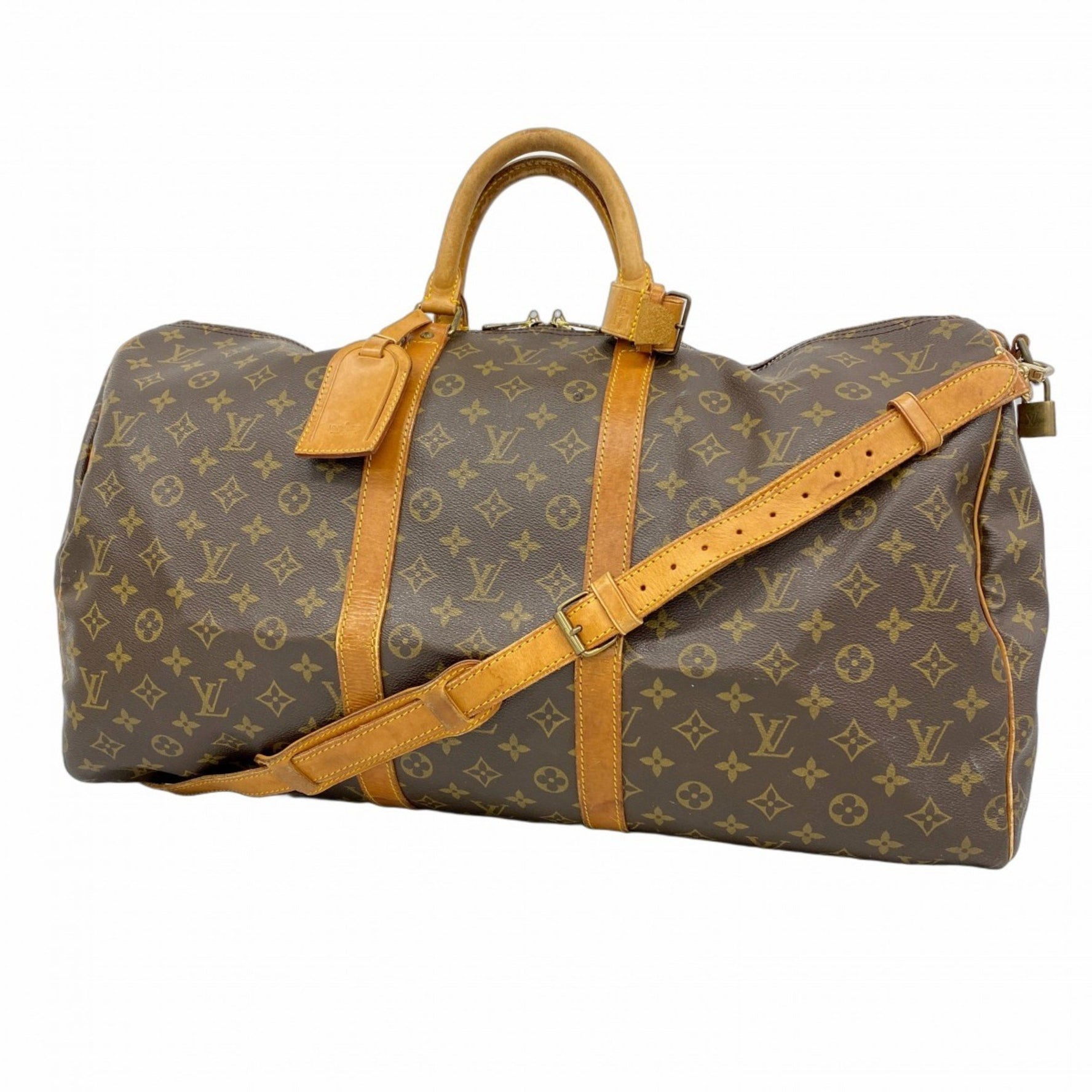 Louis Vuitton Monogram Keepall Bandouliere 55 Boston Bag M41414 Brown Men's and Women's