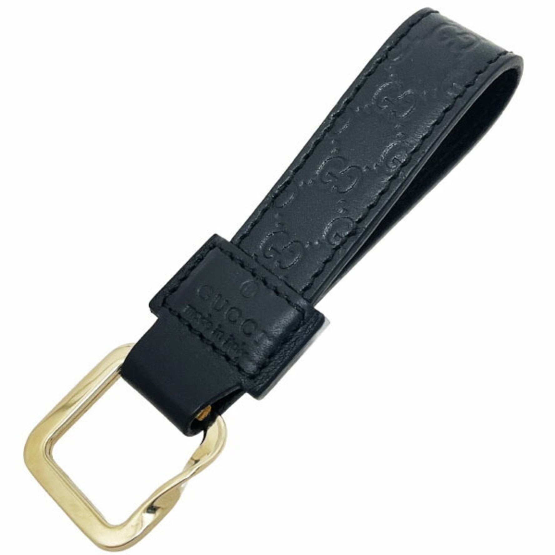 Gucci Keychain Micro Shima Line Loop Keyring Leather Black GUCCI GG Square Ring SS-15313