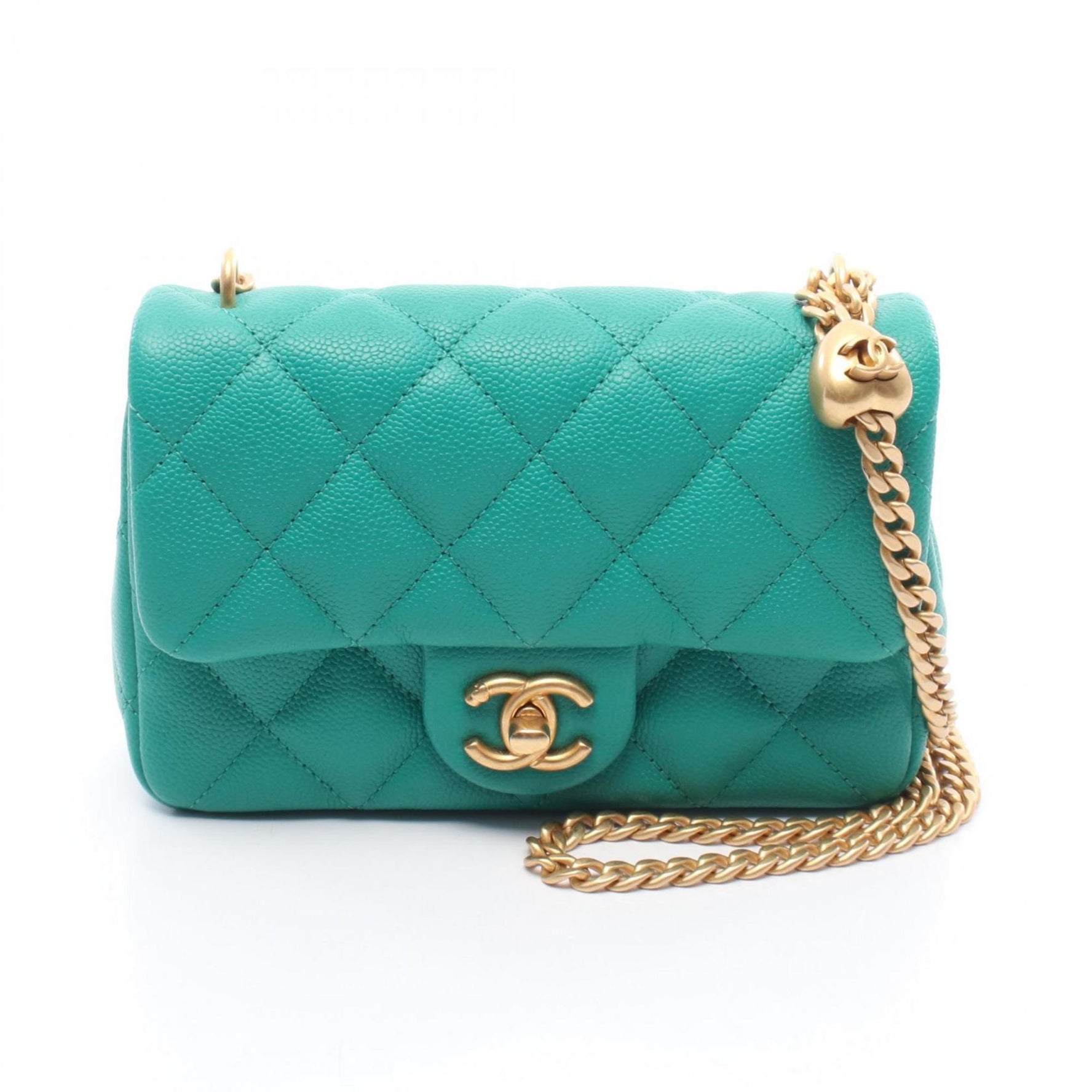 CHANEL Matelasse Shoulder Bag in Grained Calfskin Leather, Green, Women's, AS3829