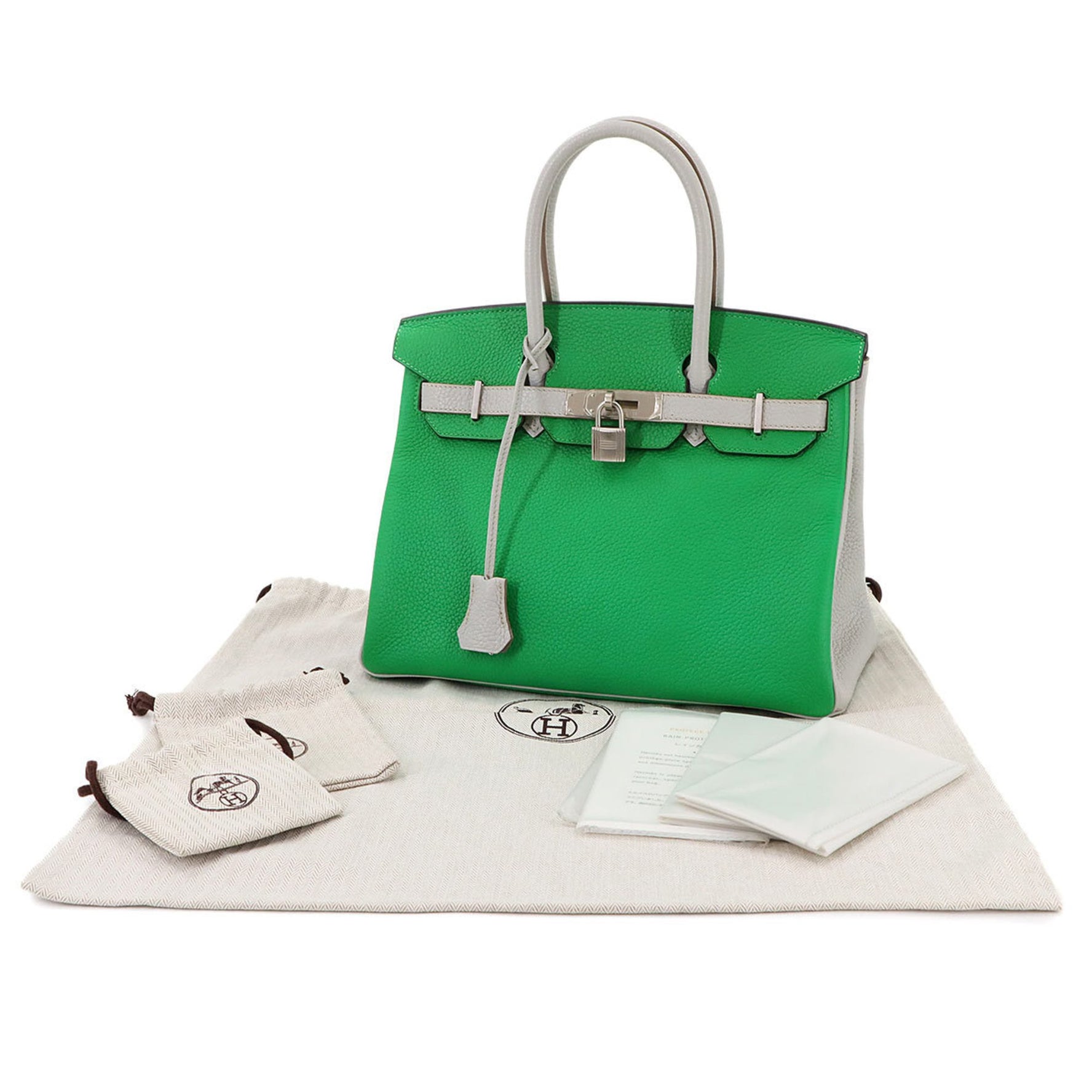 Hermes Hermès Birkin 30 Personal SPO Taurillon Clemence Bamboo Gris Pearl Handbag with Matte Silver Hardware, Stamped R