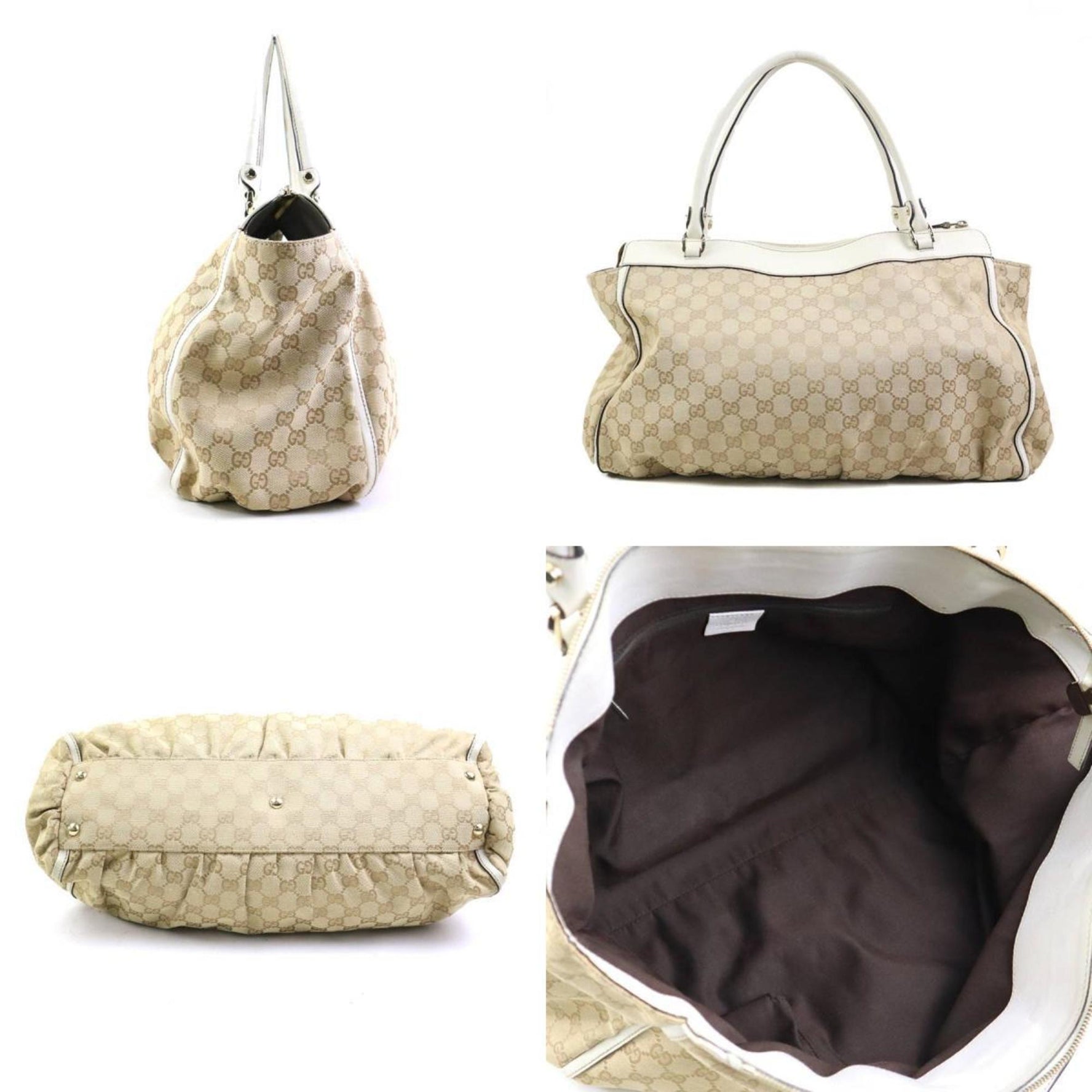 Gucci GG canvas and leather shoulder bag in beige off-white, model