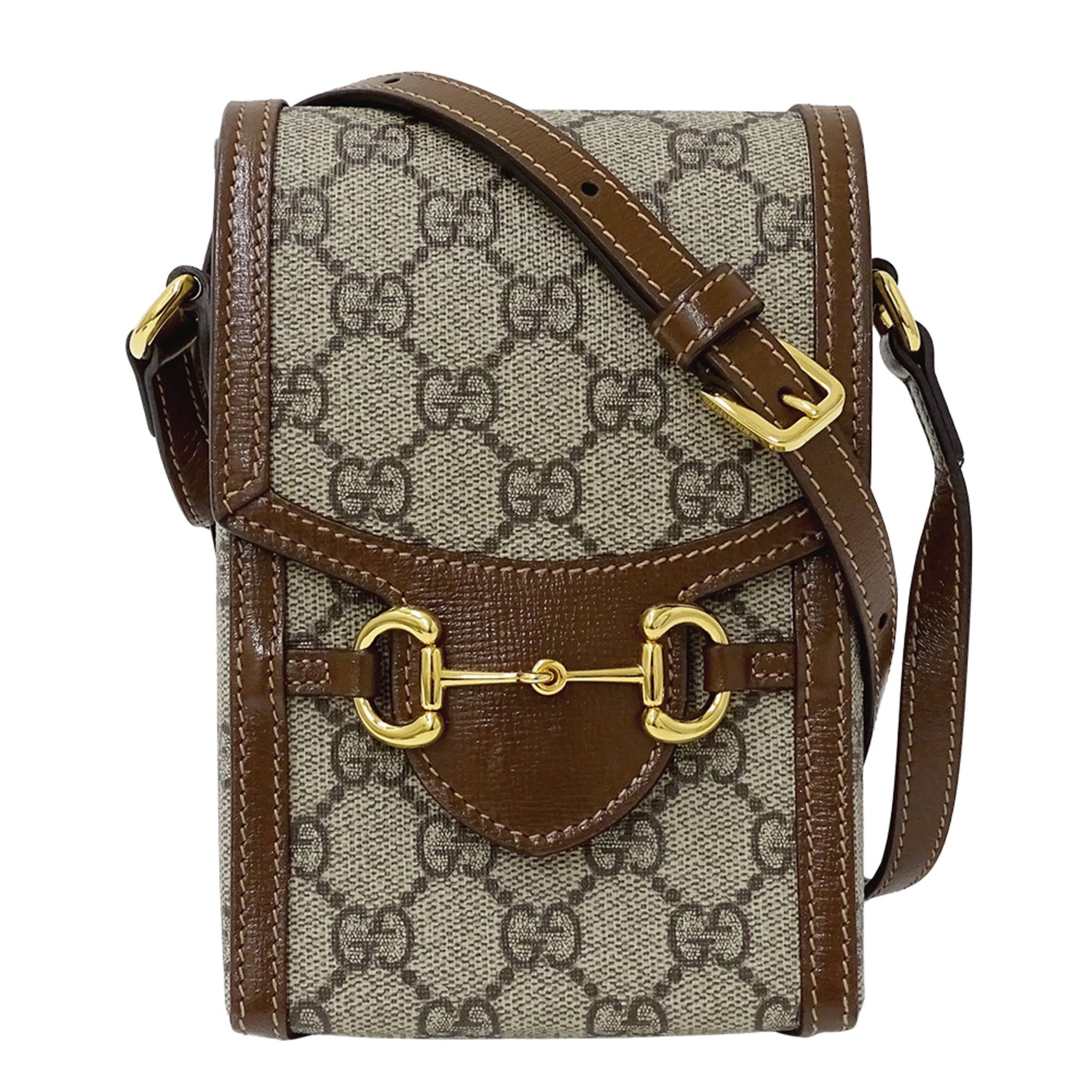 Gucci GG Supreme Horsebit 1955 Mini Bag - Shoulder Pouch, Crossbody Bag, Beige/Brown