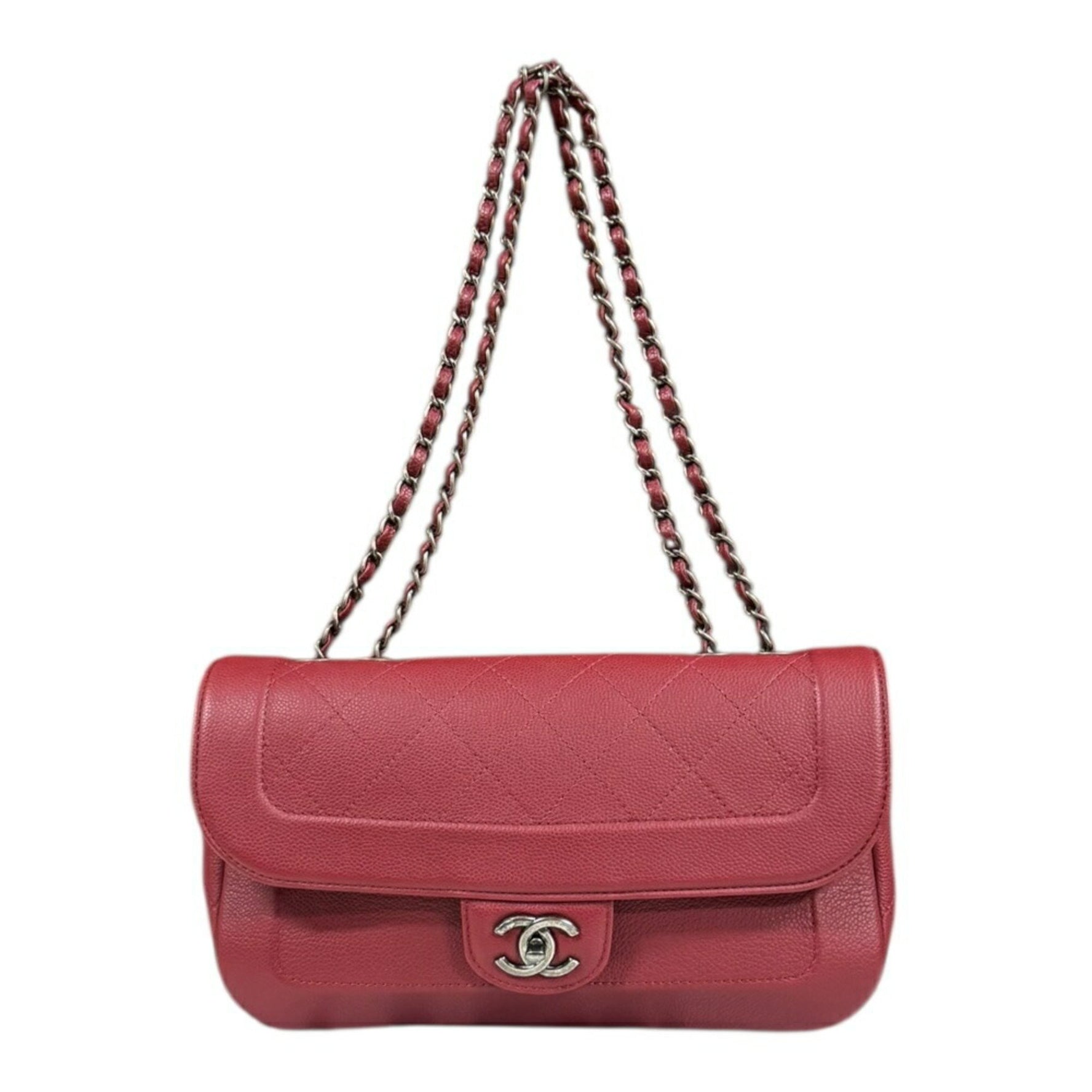 CHANEL Matelasse Shoulder Bag Leather Red Women's W Chain