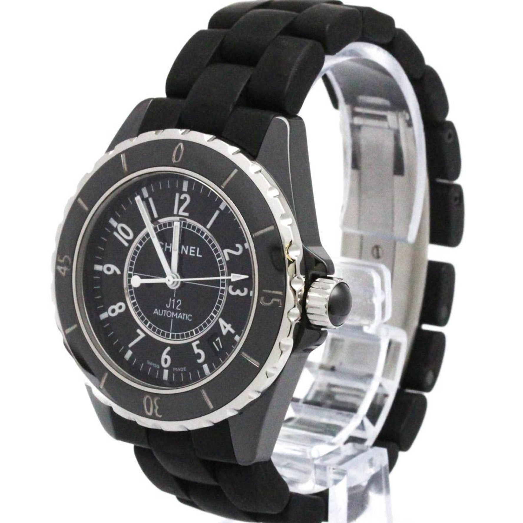 CHANEL J12 Ceramic Rubber Automatic Mens Watch H0684 Polished