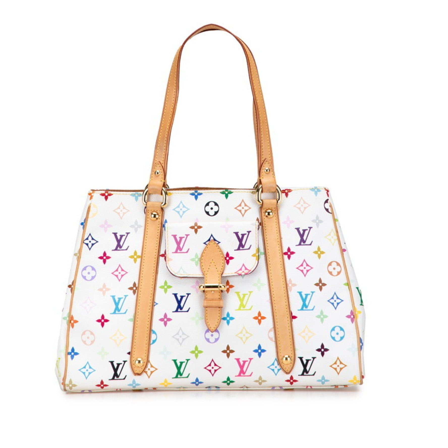 Louis Vuitton Monogram Multicolore Aurelia MM Tote Bag Blanc White Leather LOUIS VUITTON