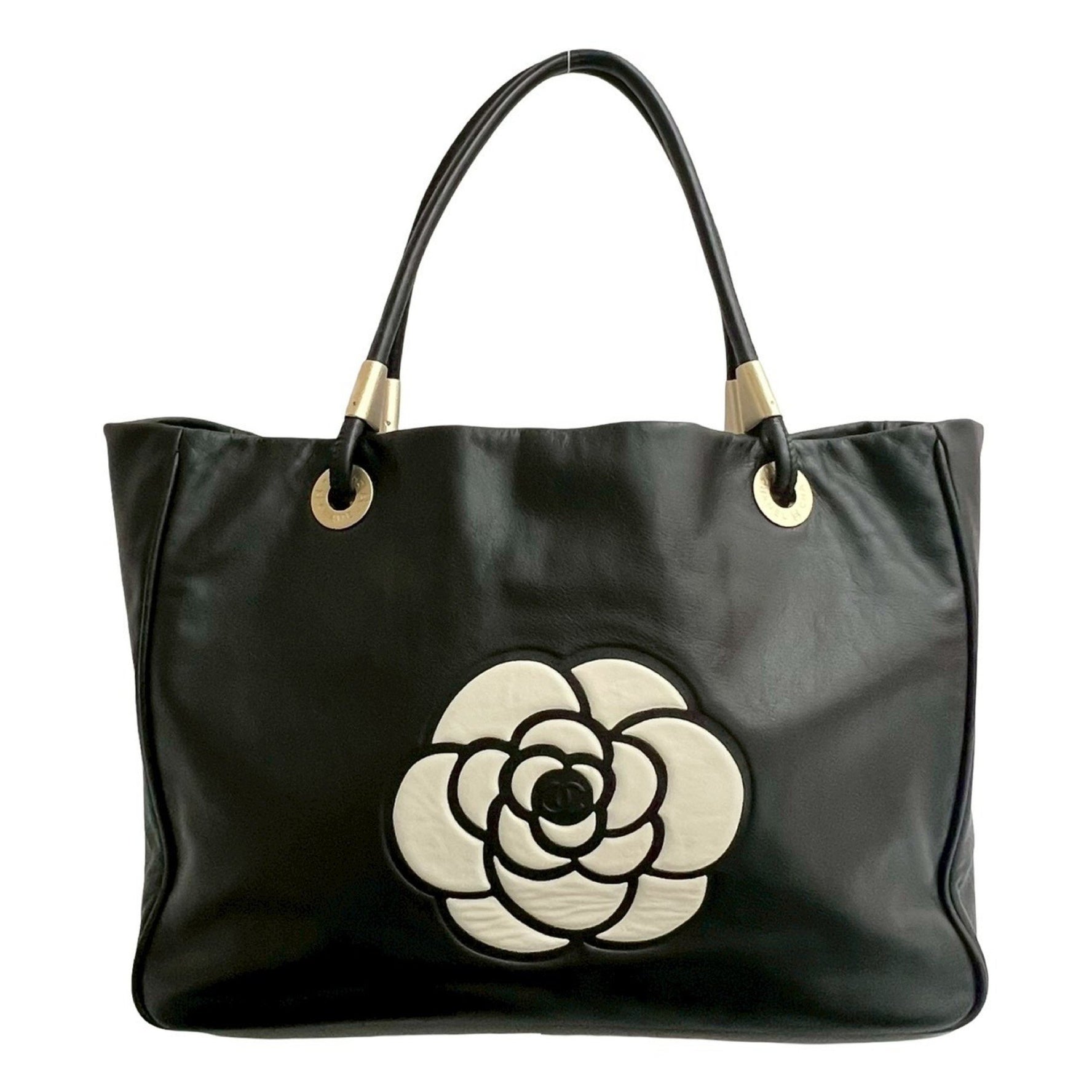CHANEL Camellia Coco Mark Logo Hardware Leather Tote Bag/Semi-Shoulder Bag Black 706-8