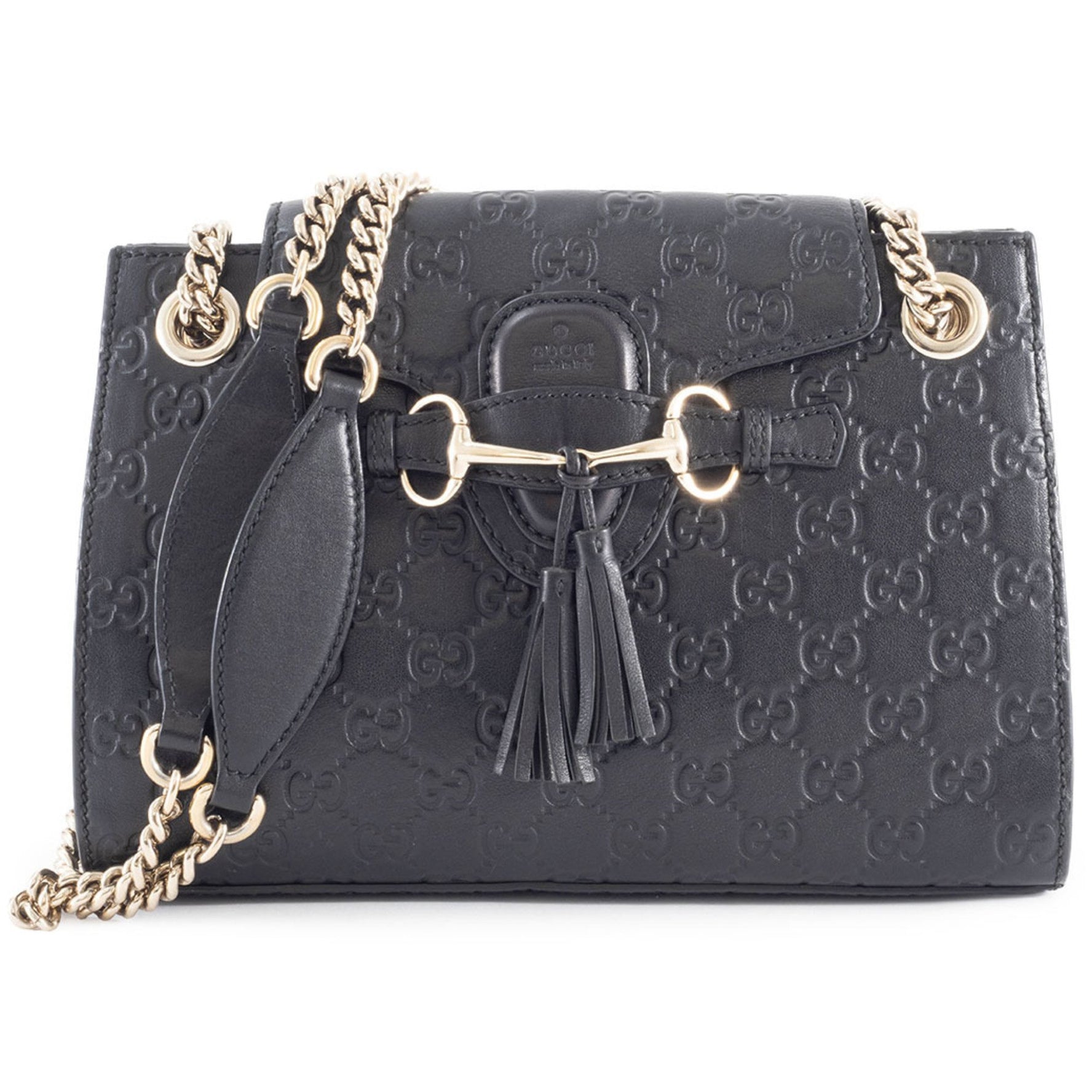 Gucci Emily Guccissima Shoulder Bag in Leather with Horsebit Tassel Detail.