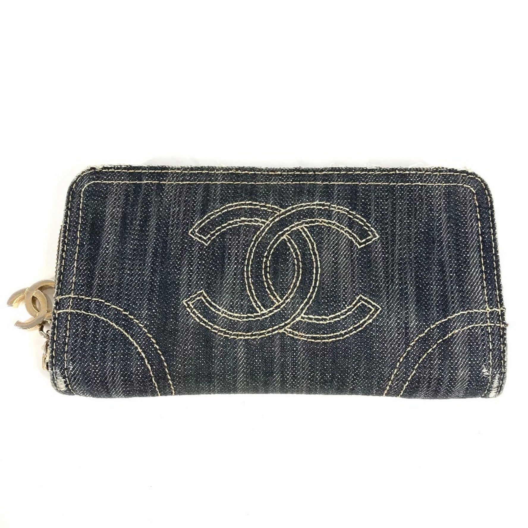 CHANEL Sparkling Denim CC Coco Mark Logo Long Wallet Round Zipper