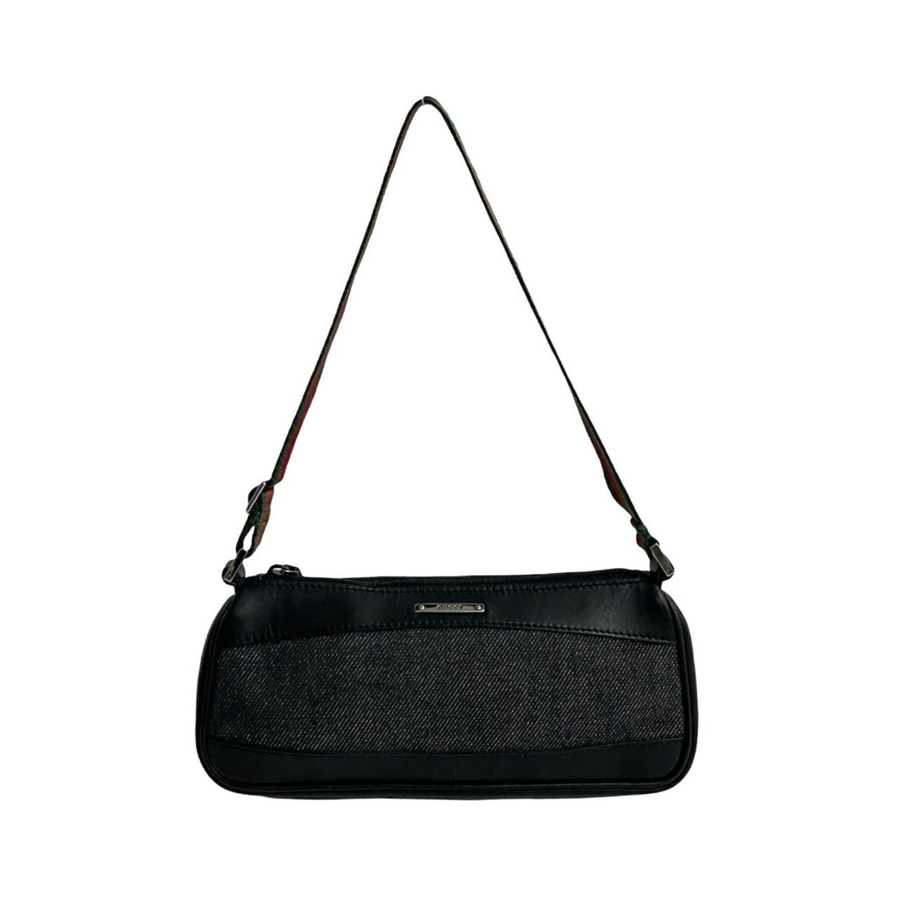 GUCCI Sherry Line Logo Hardware Leather and Denim Mini Semi-One Shoulder Bag Handbag Black