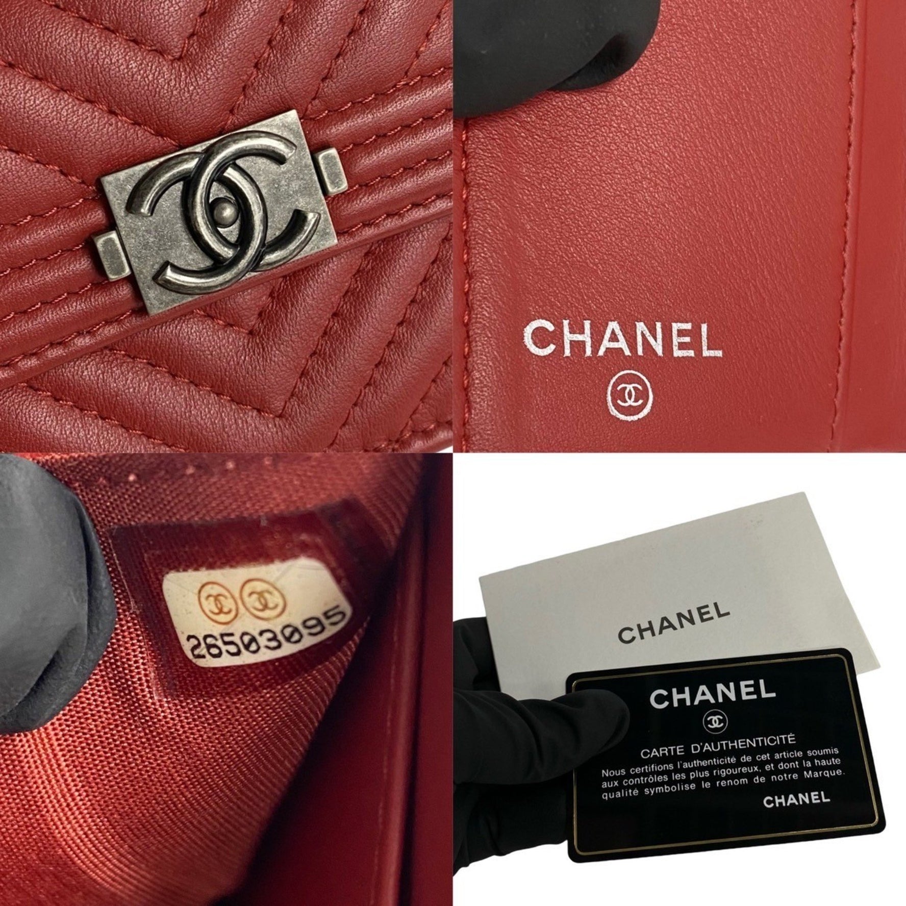 CHANEL Boy Leather and Lambskin Tri-fold Mini Wallet, Red