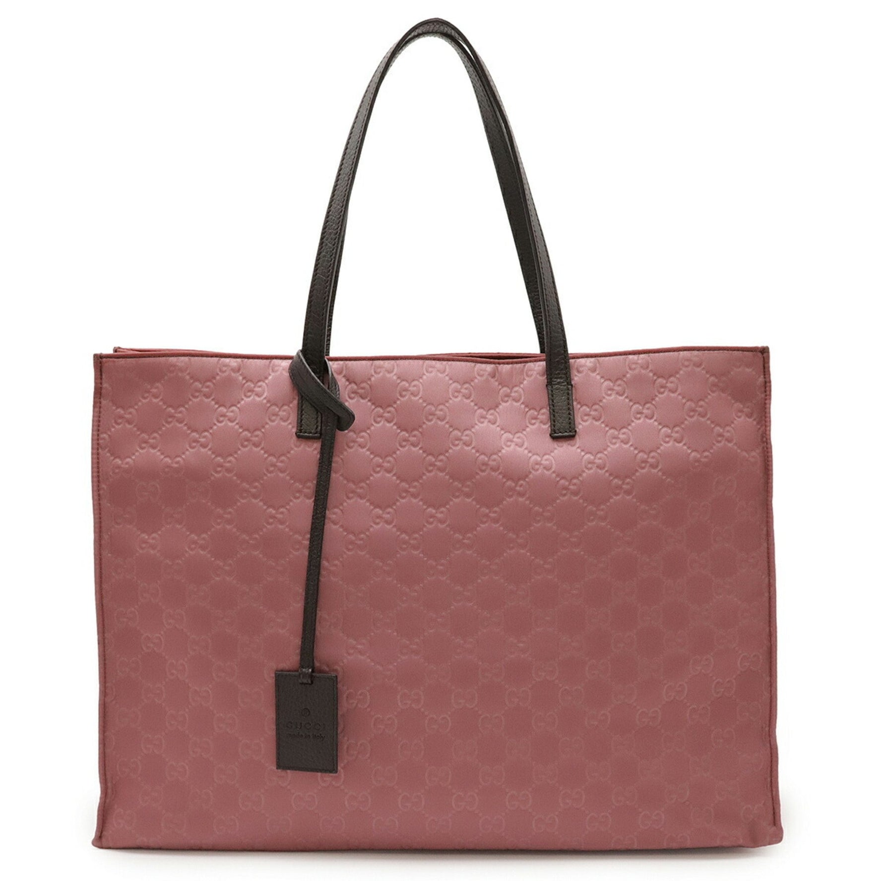 GUCCI GG Nylon Tote Bag, Shoulder Handbag, and Leather, Pink Dark Brown