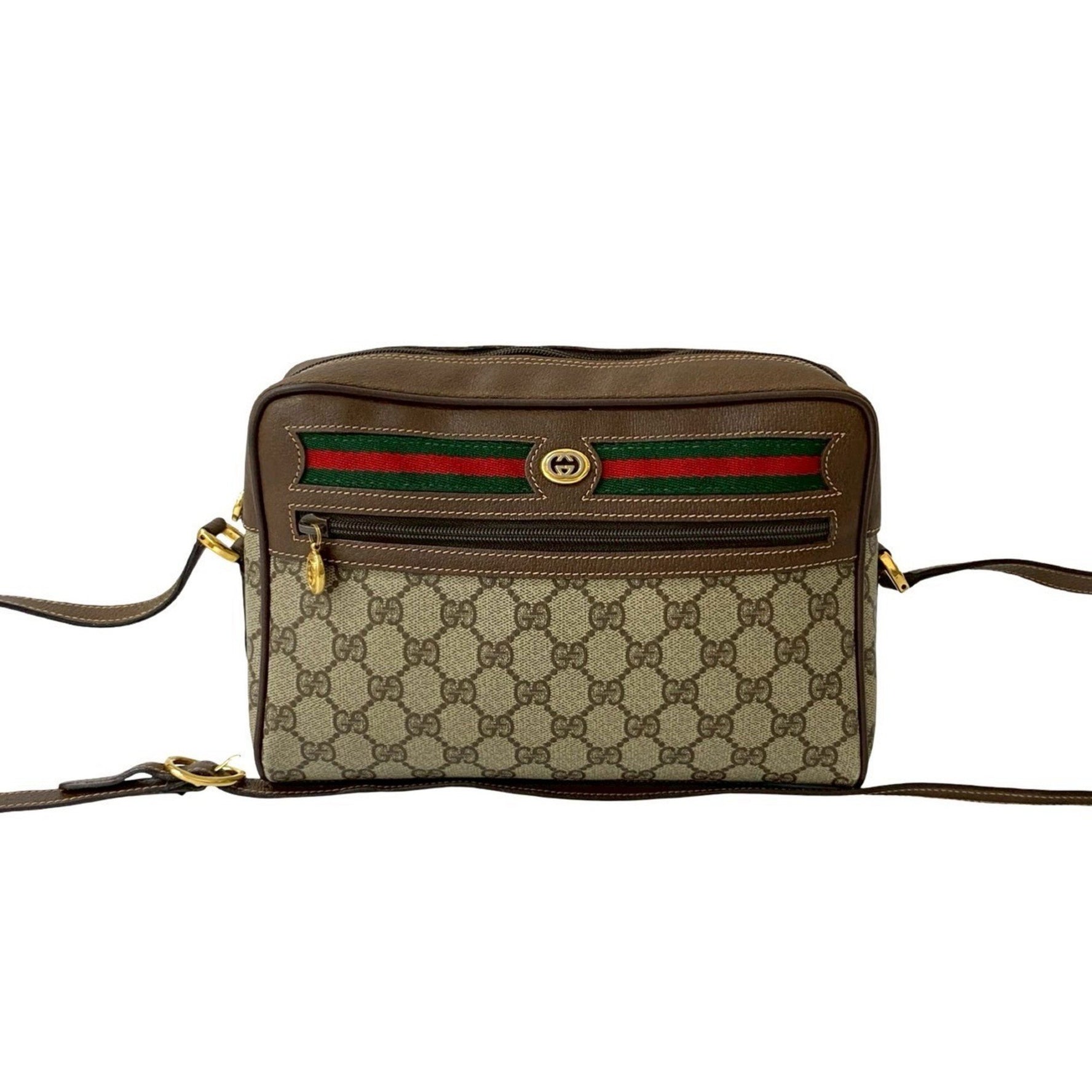GUCCI Old Gucci Sherry Line GG Logo Hardware Leather Shoulder Bag Pochette Brown